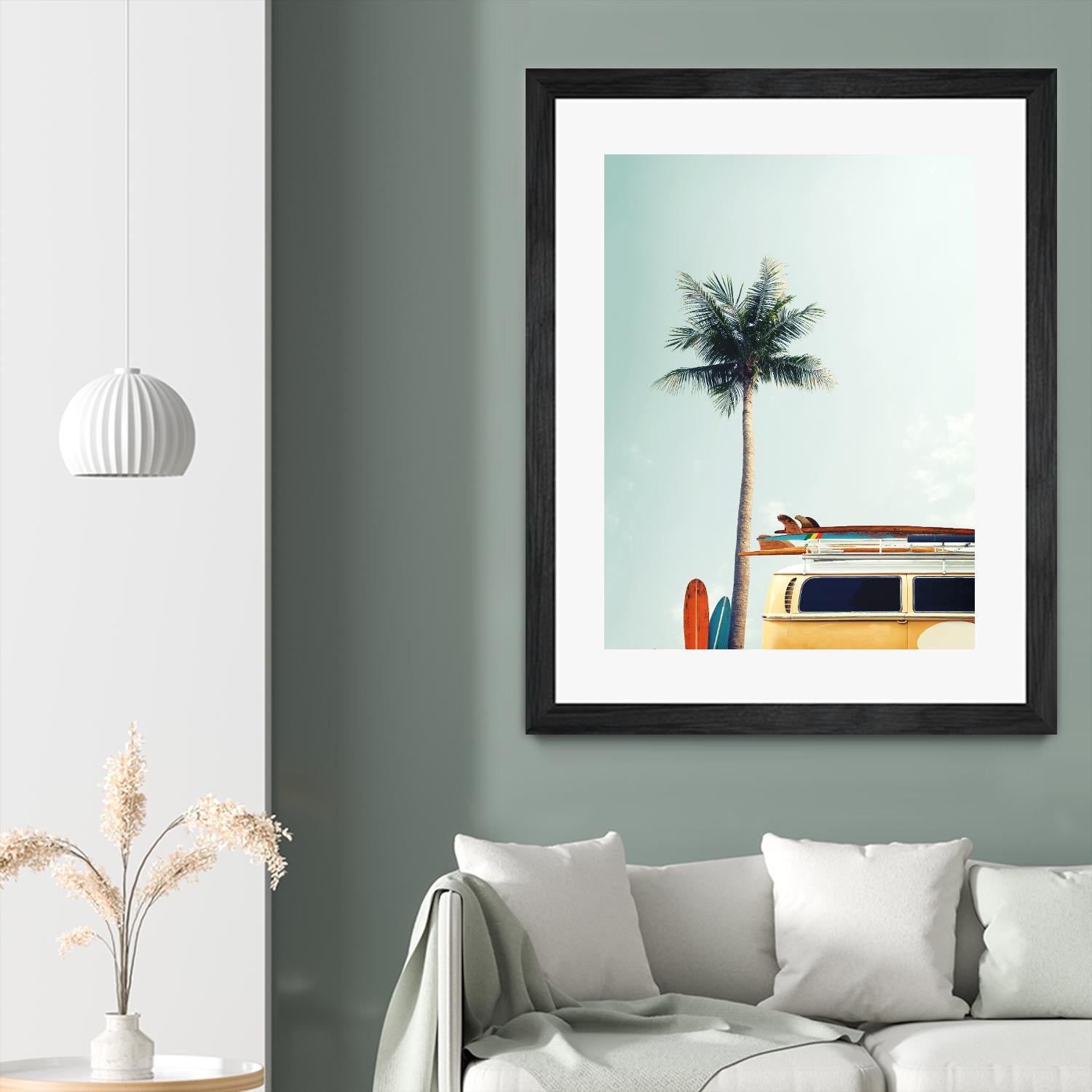 Surf Bus Yellow by Design Fabrikken on GIANT ART - multi coastal, landscapes, photography, beaches, cars, palm trees, surfing, tropical, transportation