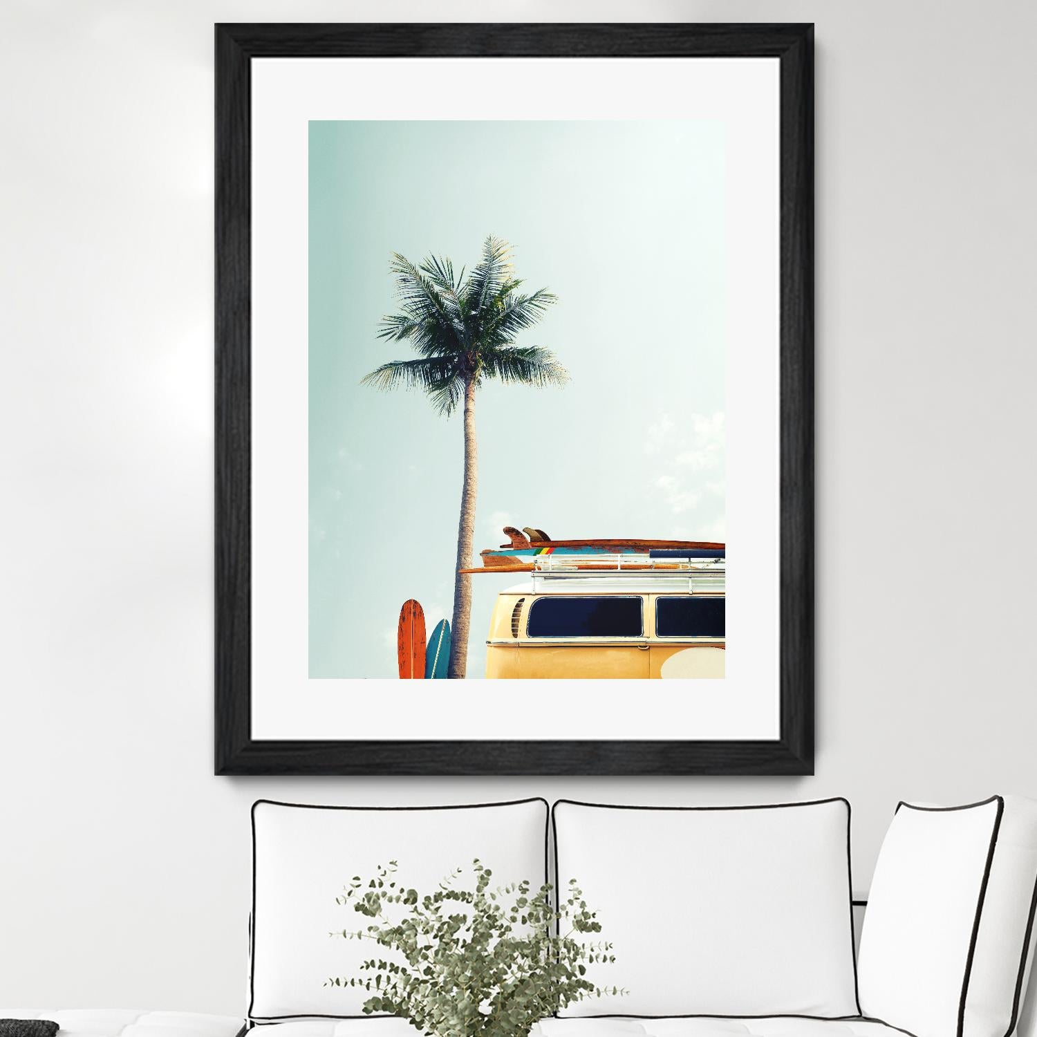 Surf Bus Yellow by Design Fabrikken on GIANT ART - multi coastal, landscapes, photography, beaches, cars, palm trees, surfing, tropical, transportation