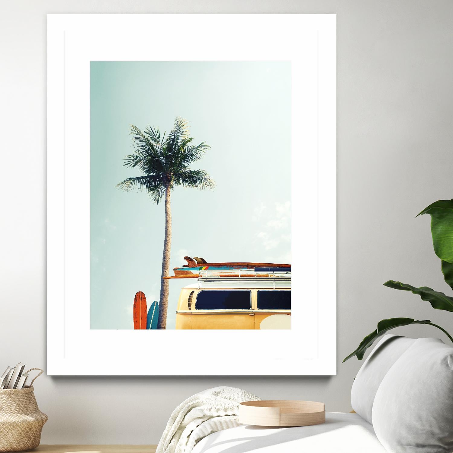 Surf Bus Yellow by Design Fabrikken on GIANT ART - multi coastal, landscapes, photography, beaches, cars, palm trees, surfing, tropical, transportation