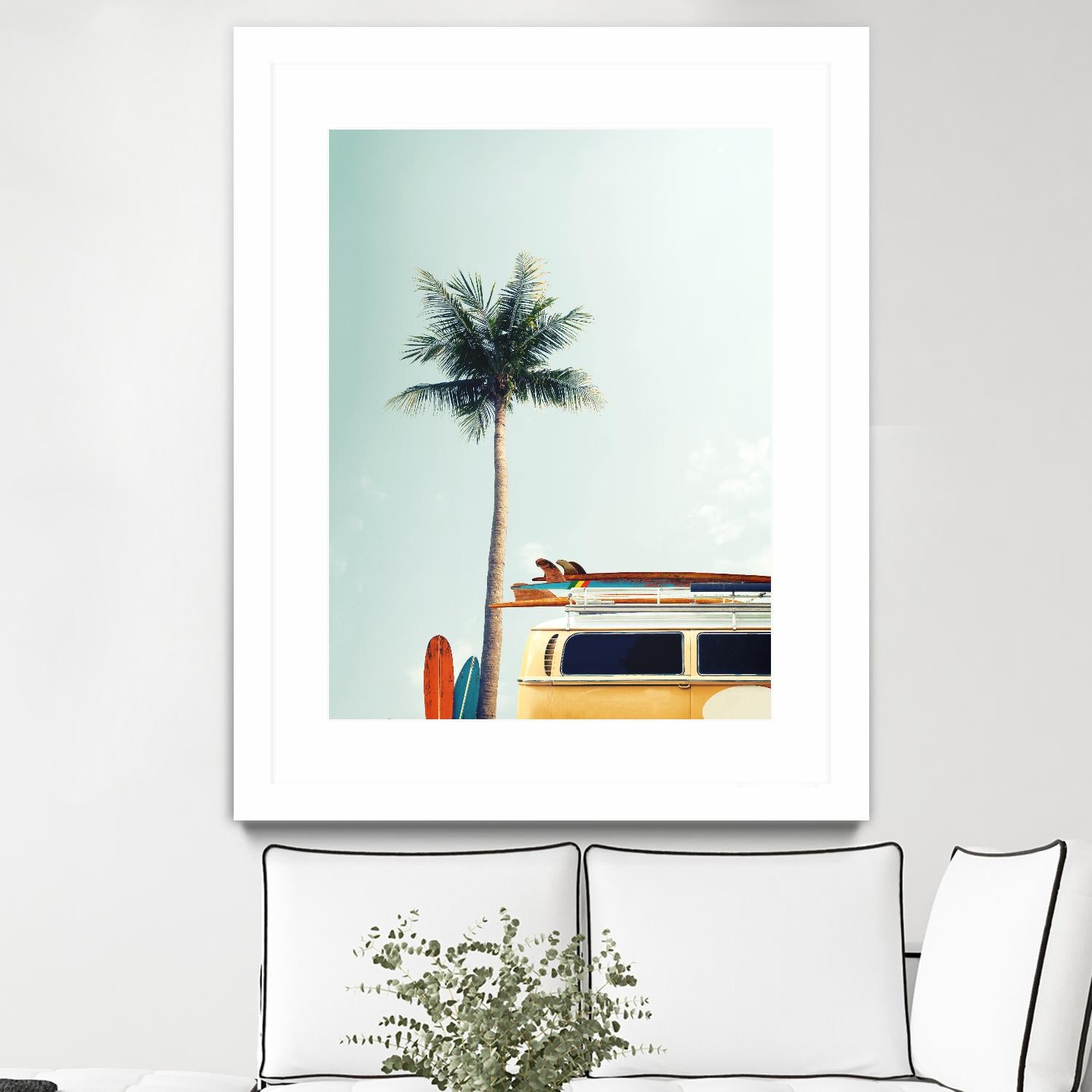 Surf Bus Yellow by Design Fabrikken on GIANT ART - multi coastal, landscapes, photography, beaches, cars, palm trees, surfing, tropical, transportation