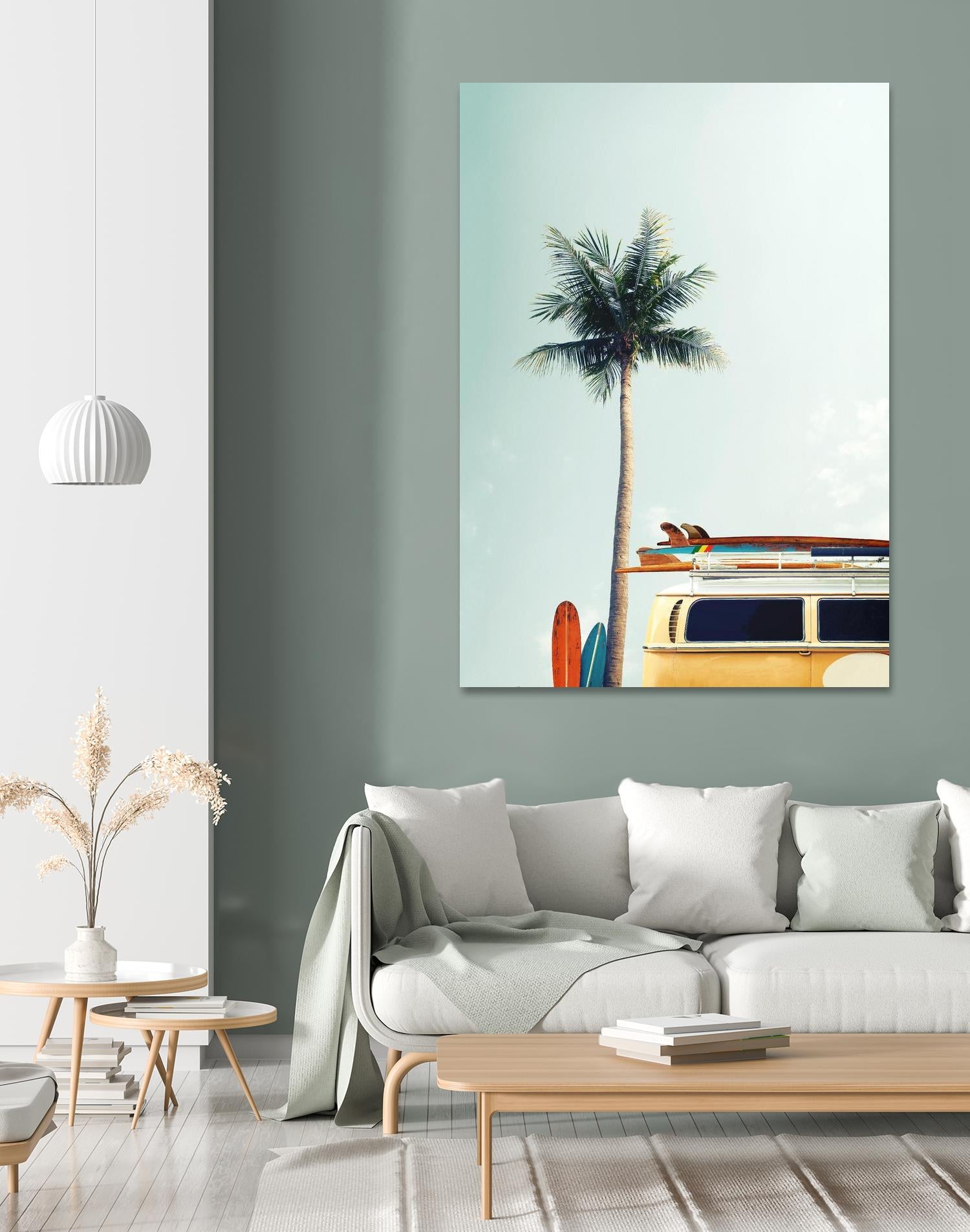 Surf Bus Yellow by Design Fabrikken on GIANT ART - multi coastal, landscapes, photography, beaches, cars, palm trees, surfing, tropical, transportation