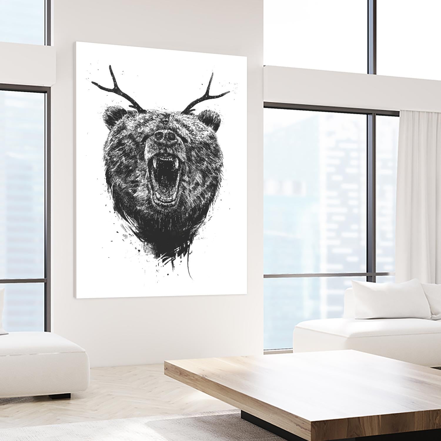 Angry Bear With Antlers by Balazs Solti on GIANT ART - multicolor urban/pop surrealism