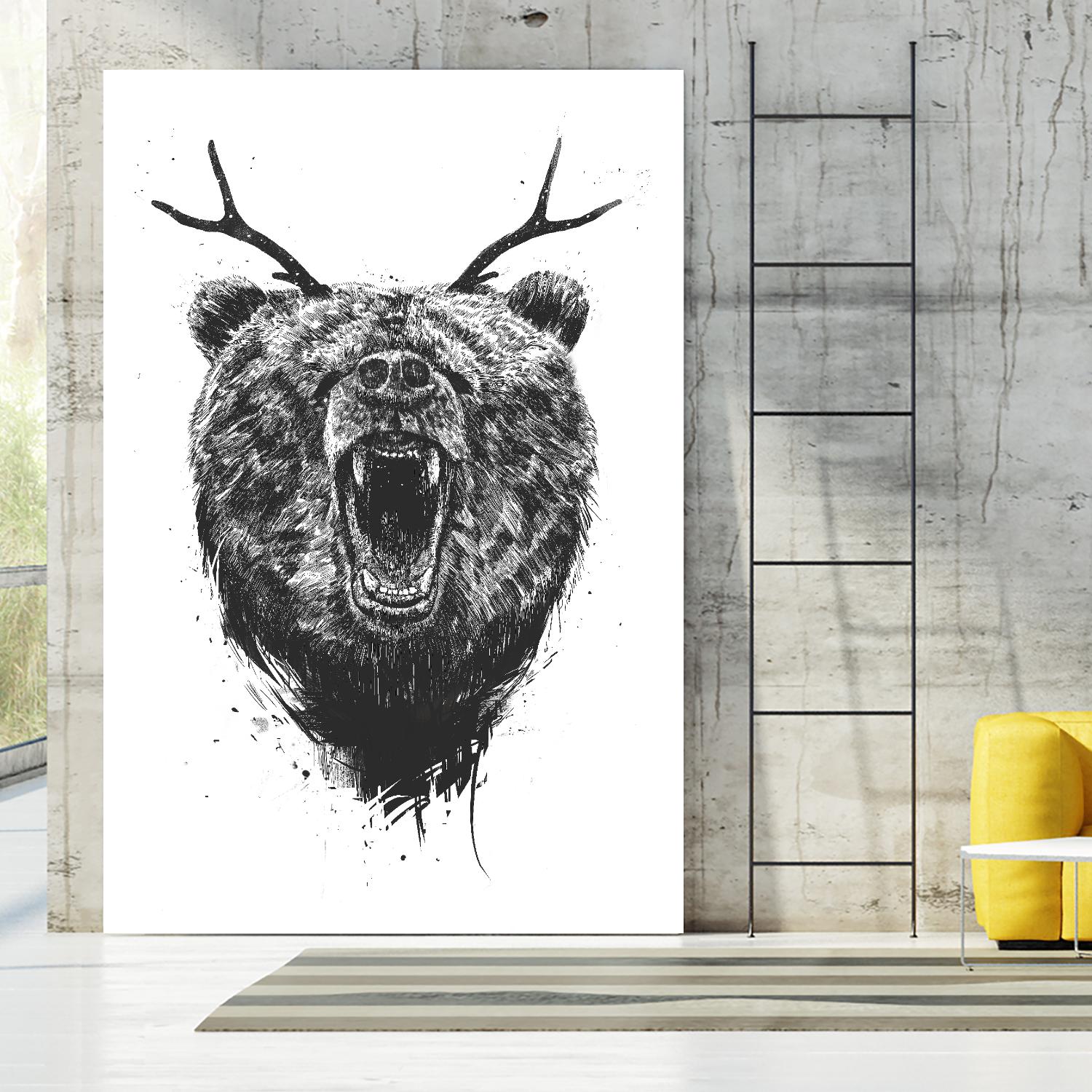 Angry Bear With Antlers by Balazs Solti on GIANT ART - multicolor urban/pop surrealism