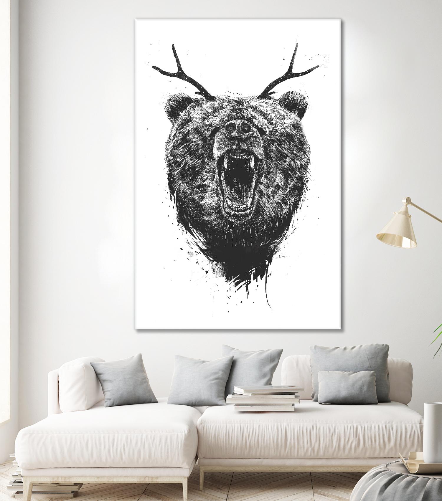 Angry Bear With Antlers by Balazs Solti on GIANT ART - multicolor urban/pop surrealism