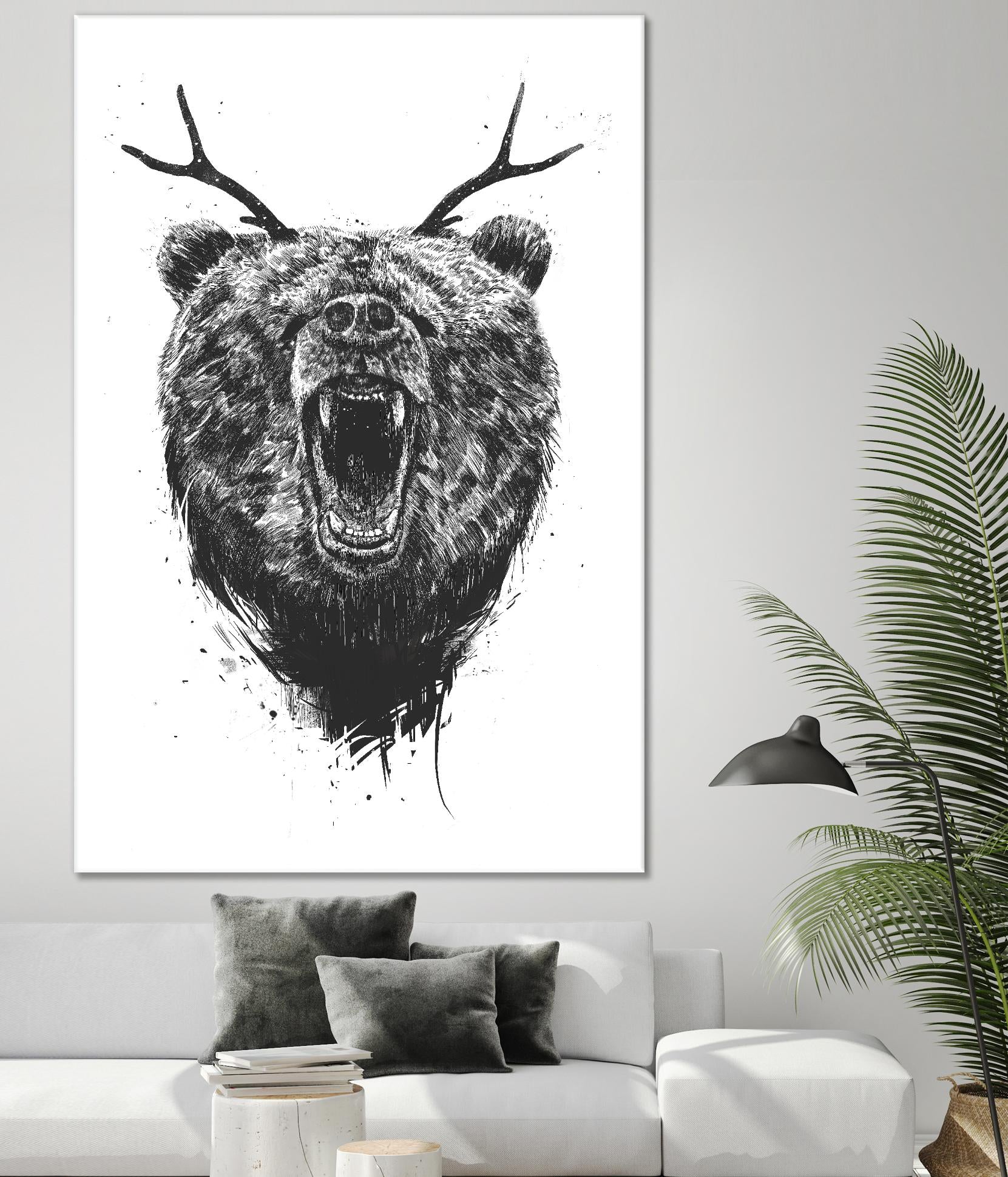 Angry Bear With Antlers by Balazs Solti on GIANT ART - multicolor urban/pop surrealism