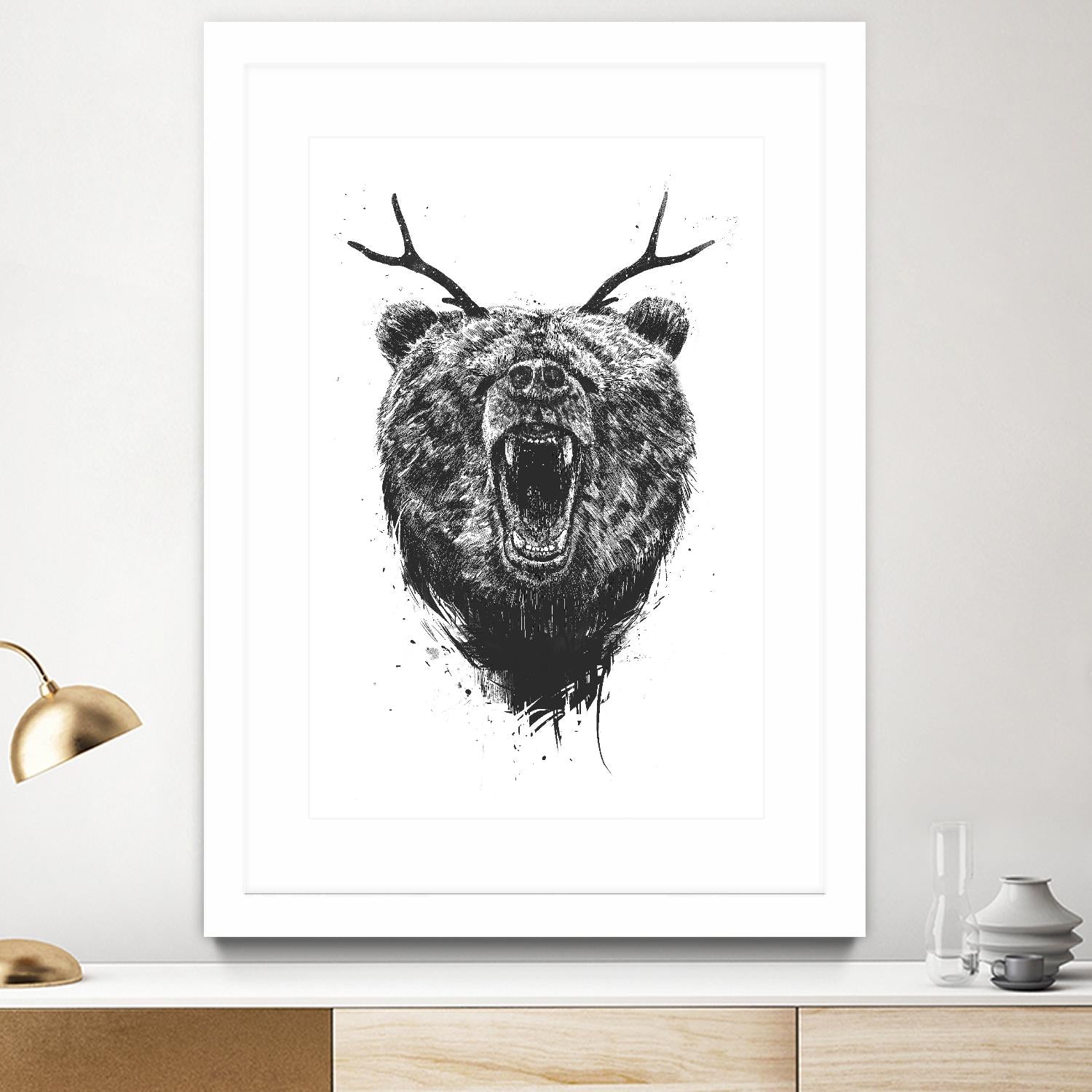 Angry Bear With Antlers by Balazs Solti on GIANT ART - multicolor urban/pop surrealism