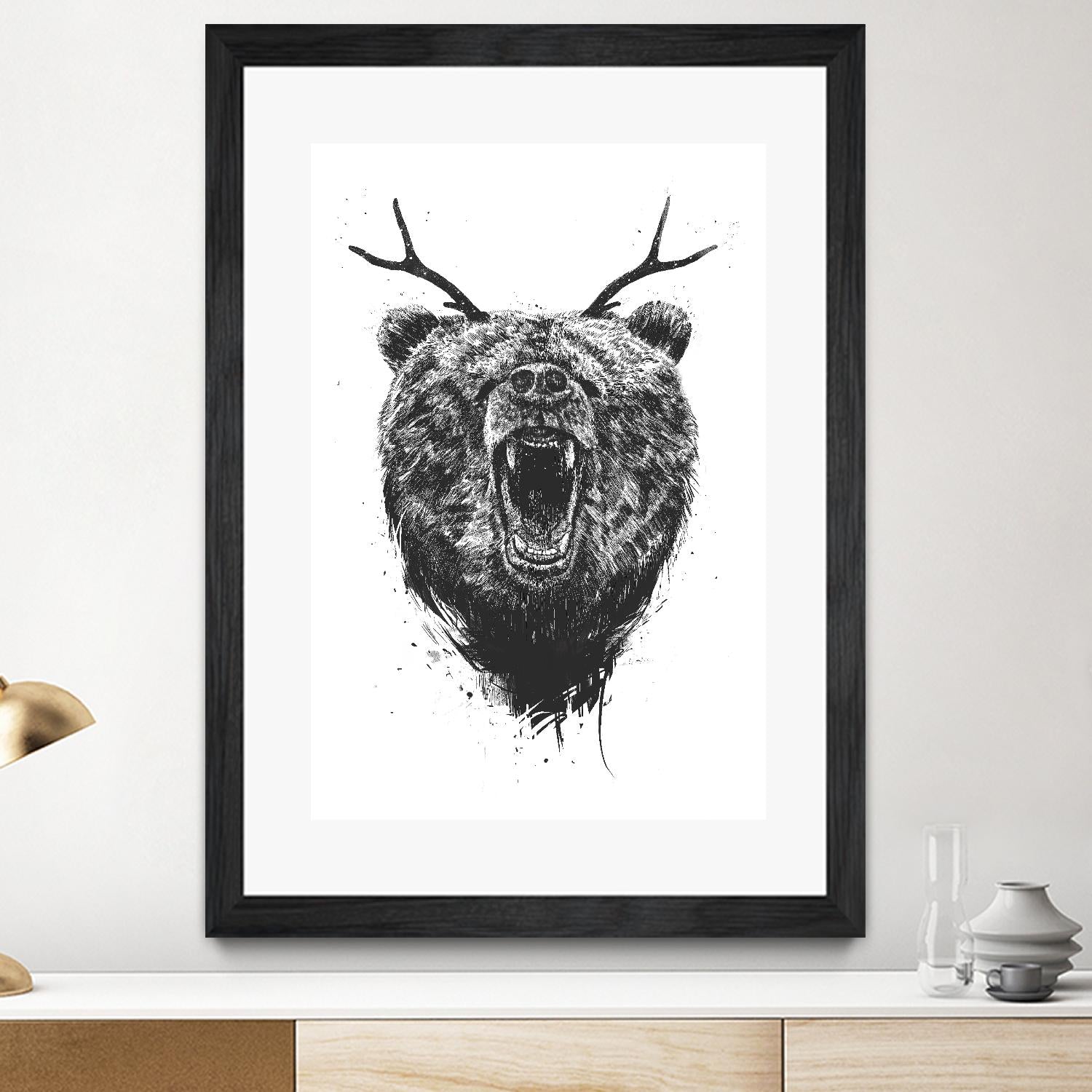 Angry Bear With Antlers by Balazs Solti on GIANT ART - multicolor urban/pop surrealism