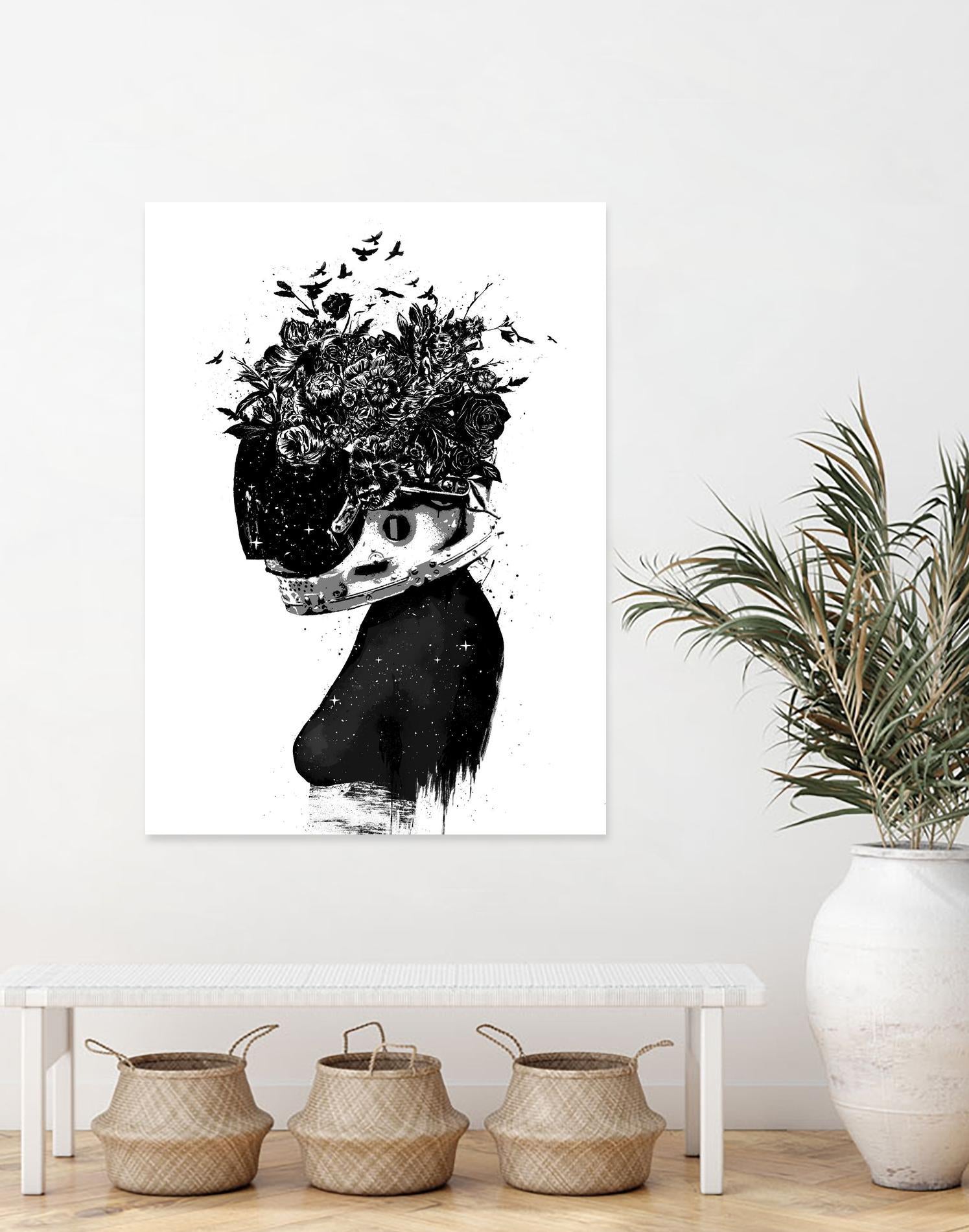 Hybrid Girl by Balazs Solti on GIANT ART - black,white contemporary, figurative, urban/pop surrealism, flowers, silhouettes