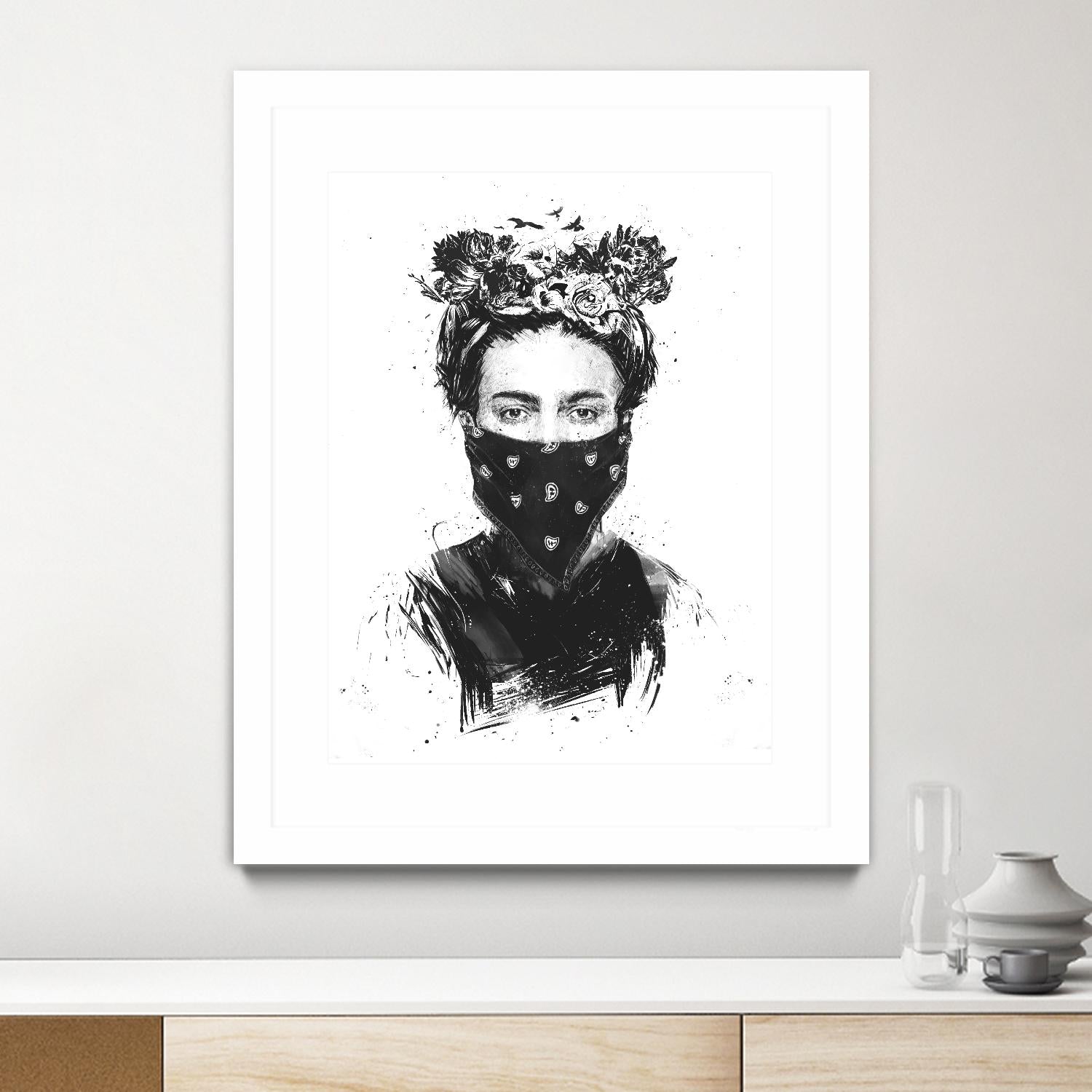 Rebel Girl by Balazs Solti on GIANT ART - black,white contemporary, figurative, urban/pop surrealism, flowers, illustration