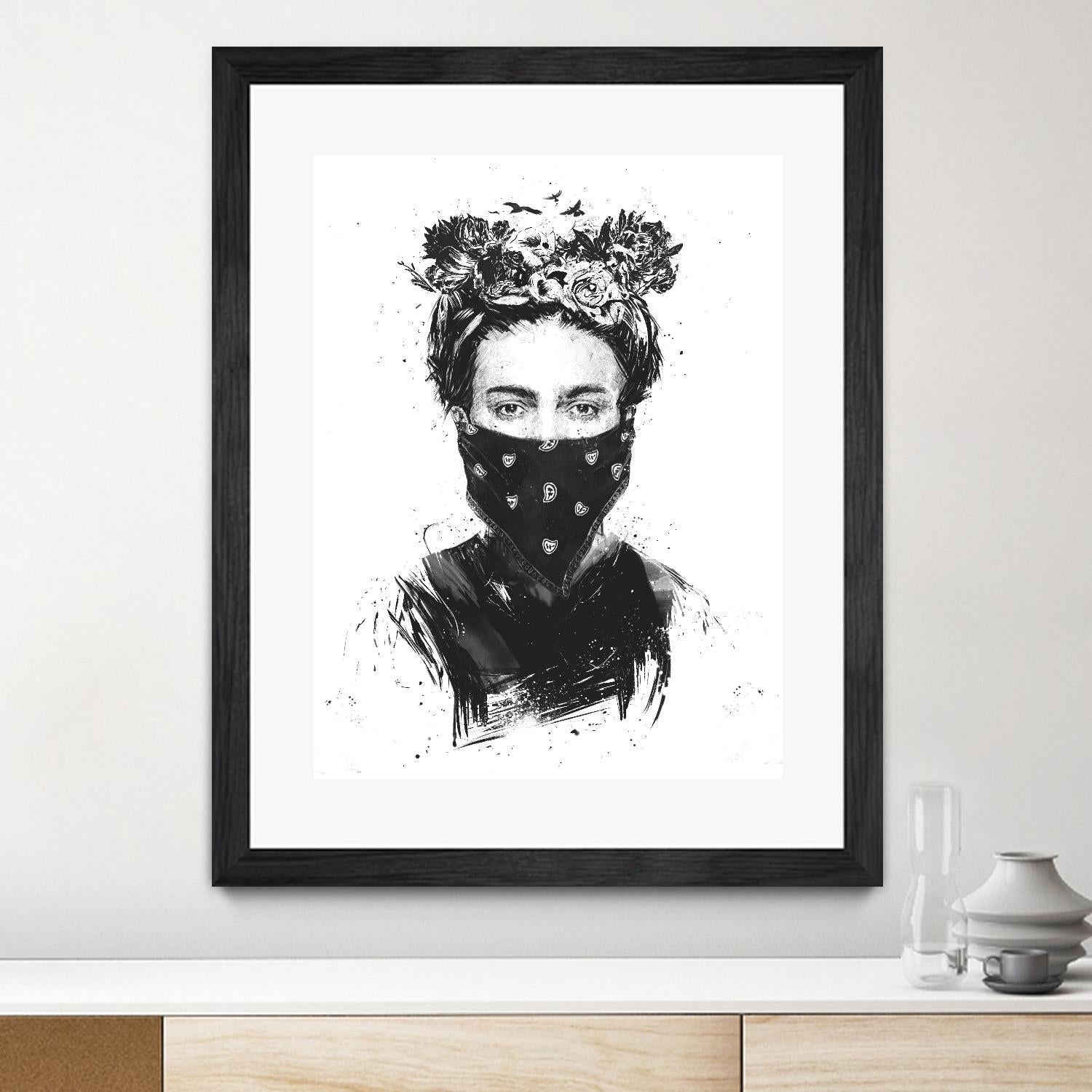 Rebel Girl by Balazs Solti on GIANT ART - black,white contemporary, figurative, urban/pop surrealism, flowers, illustration