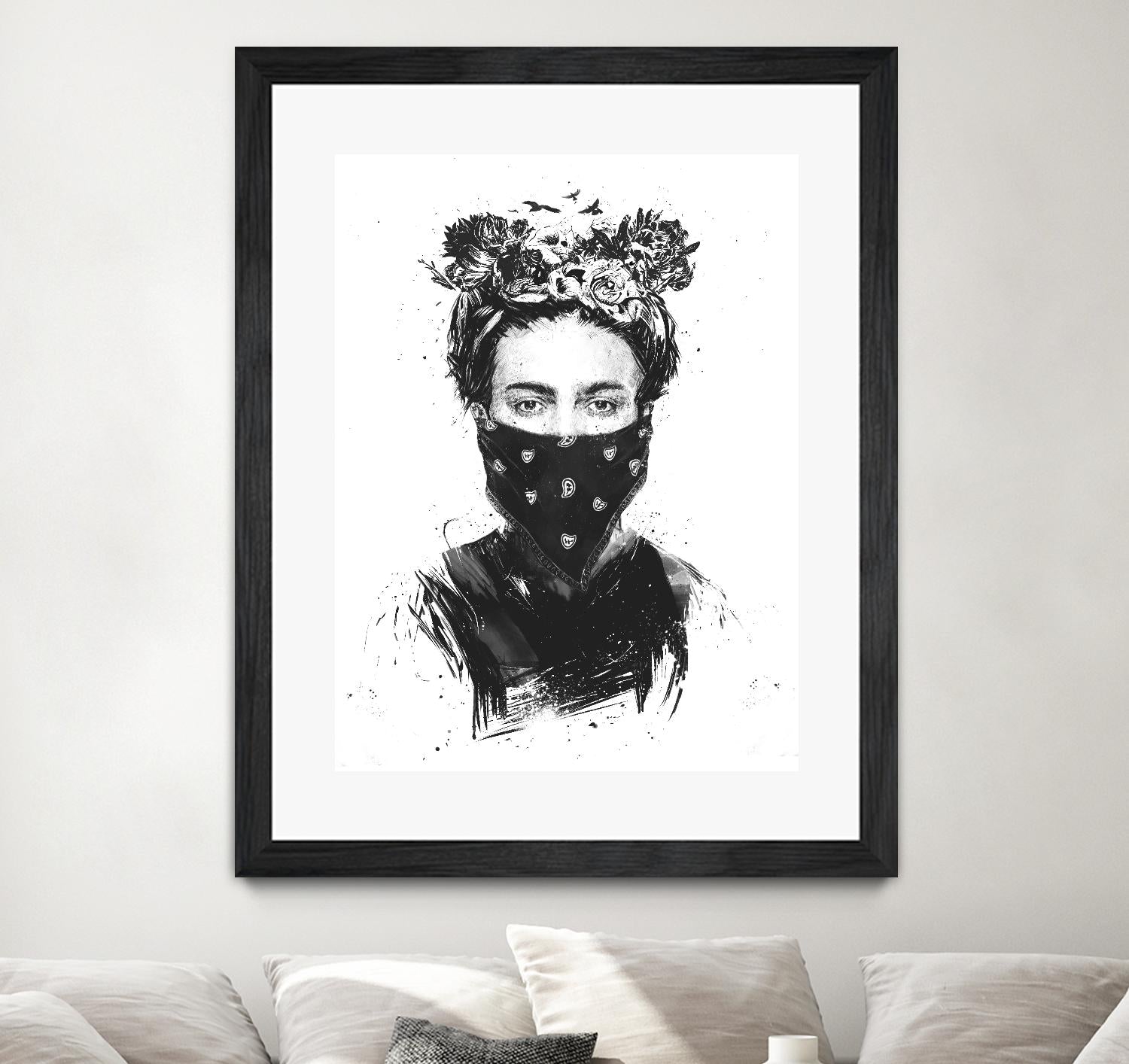 Rebel Girl by Balazs Solti on GIANT ART - black,white contemporary, figurative, urban/pop surrealism, flowers, illustration