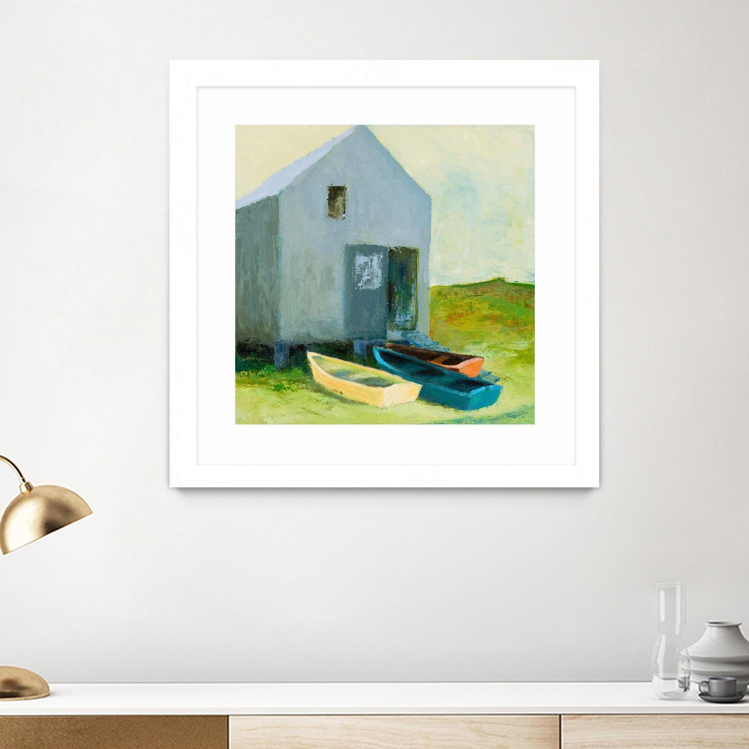 Boat House by Martha Wakefield on GIANT ART - black,white coastal, contemporary, boats