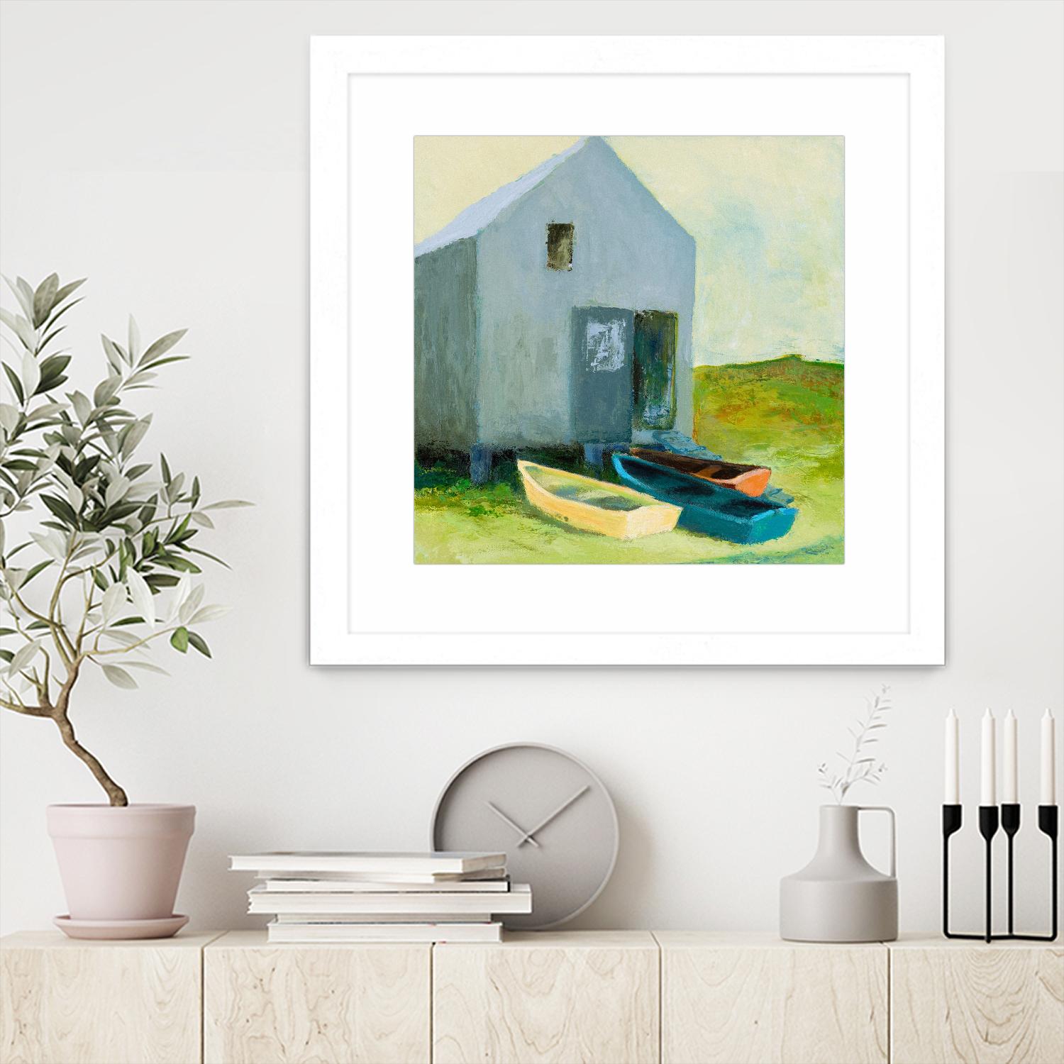 Boat House by Martha Wakefield on GIANT ART - black,white coastal, contemporary, boats