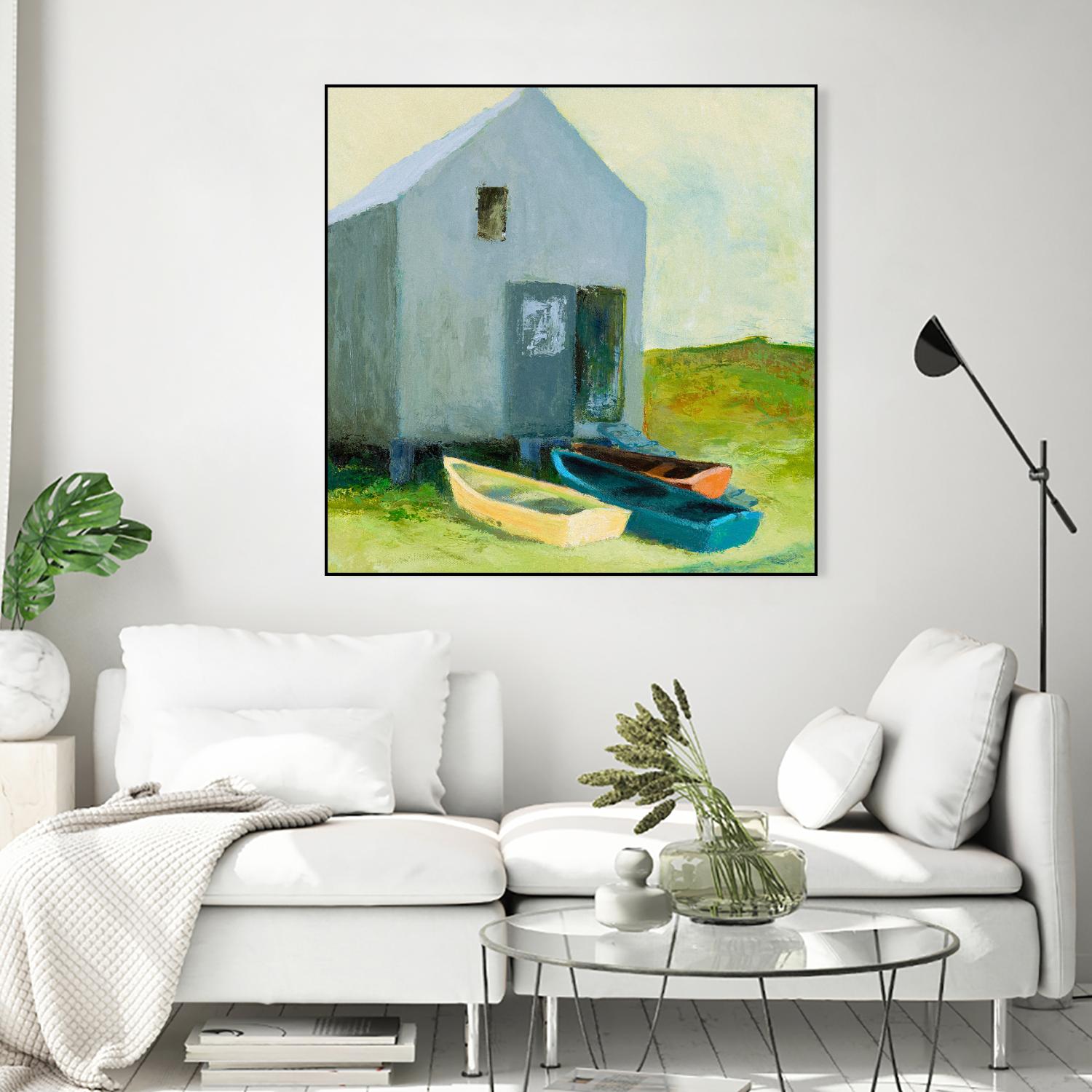 Boat House by Martha Wakefield on GIANT ART - black,white coastal, contemporary, boats