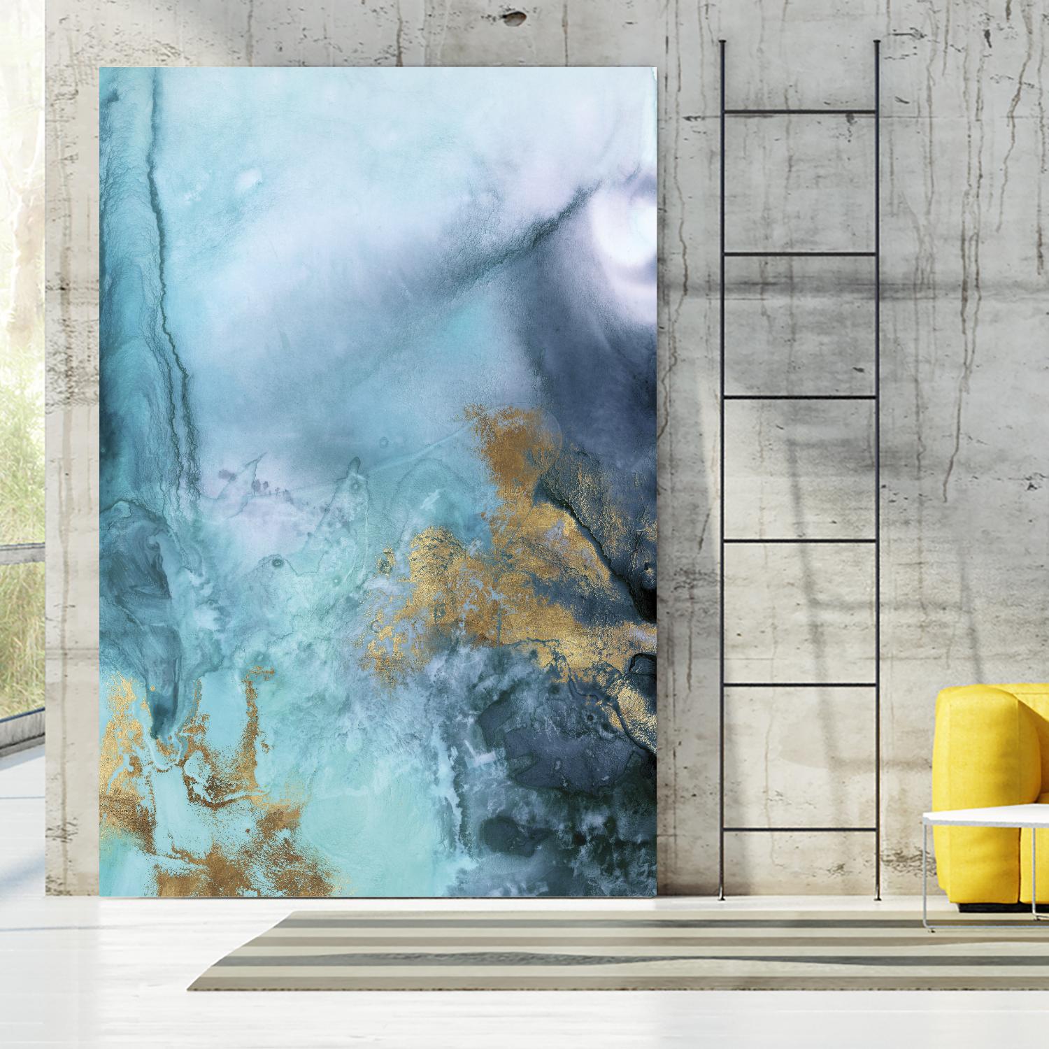 Gold Under the Sea I by Eva Watts on GIANT ART - blue abstract
