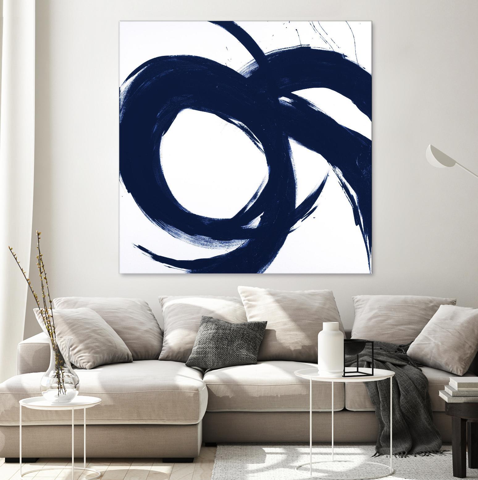 Navy Circular Strokes II by Megan Morris on GIANT ART - white black & white