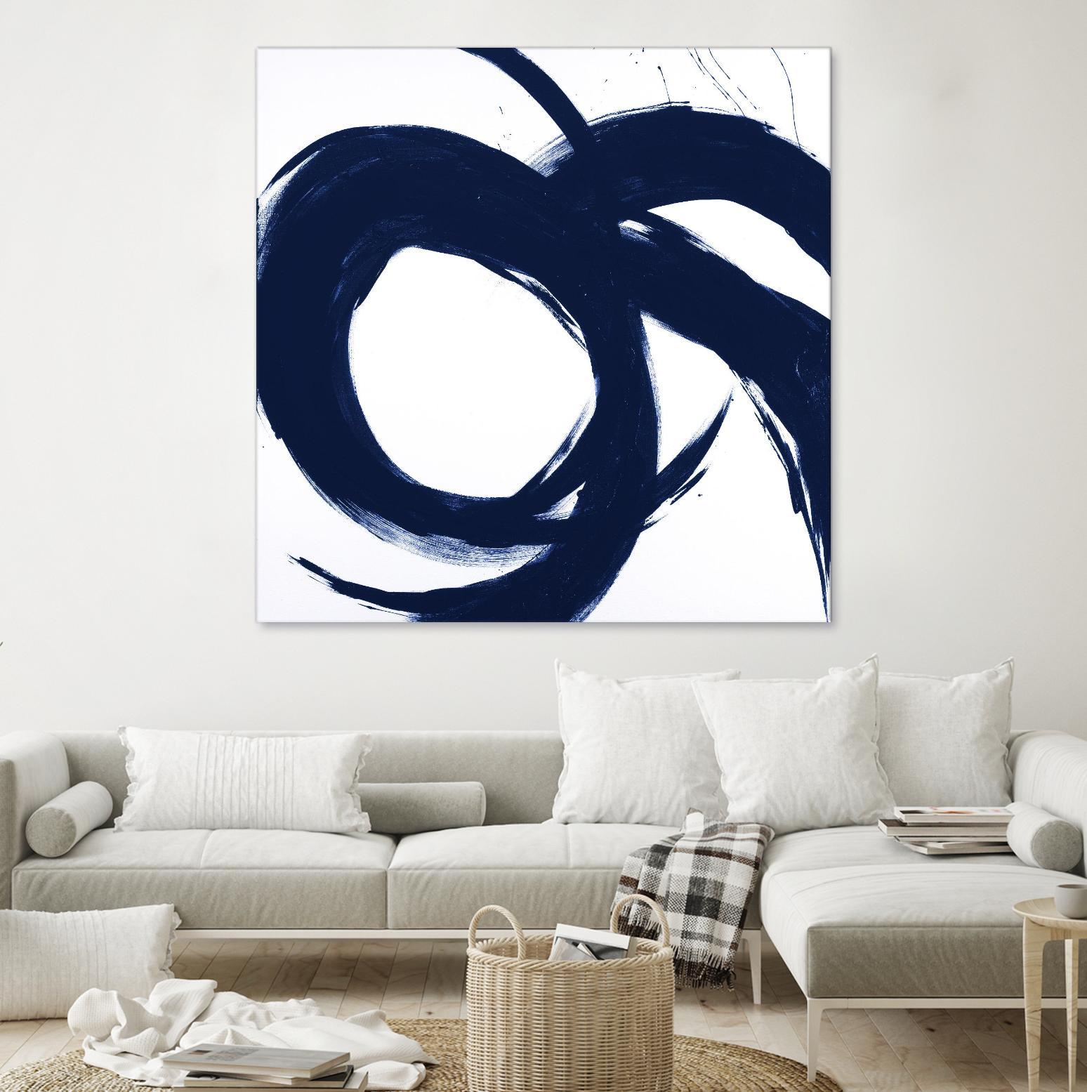Navy Circular Strokes II by Megan Morris on GIANT ART - white black & white