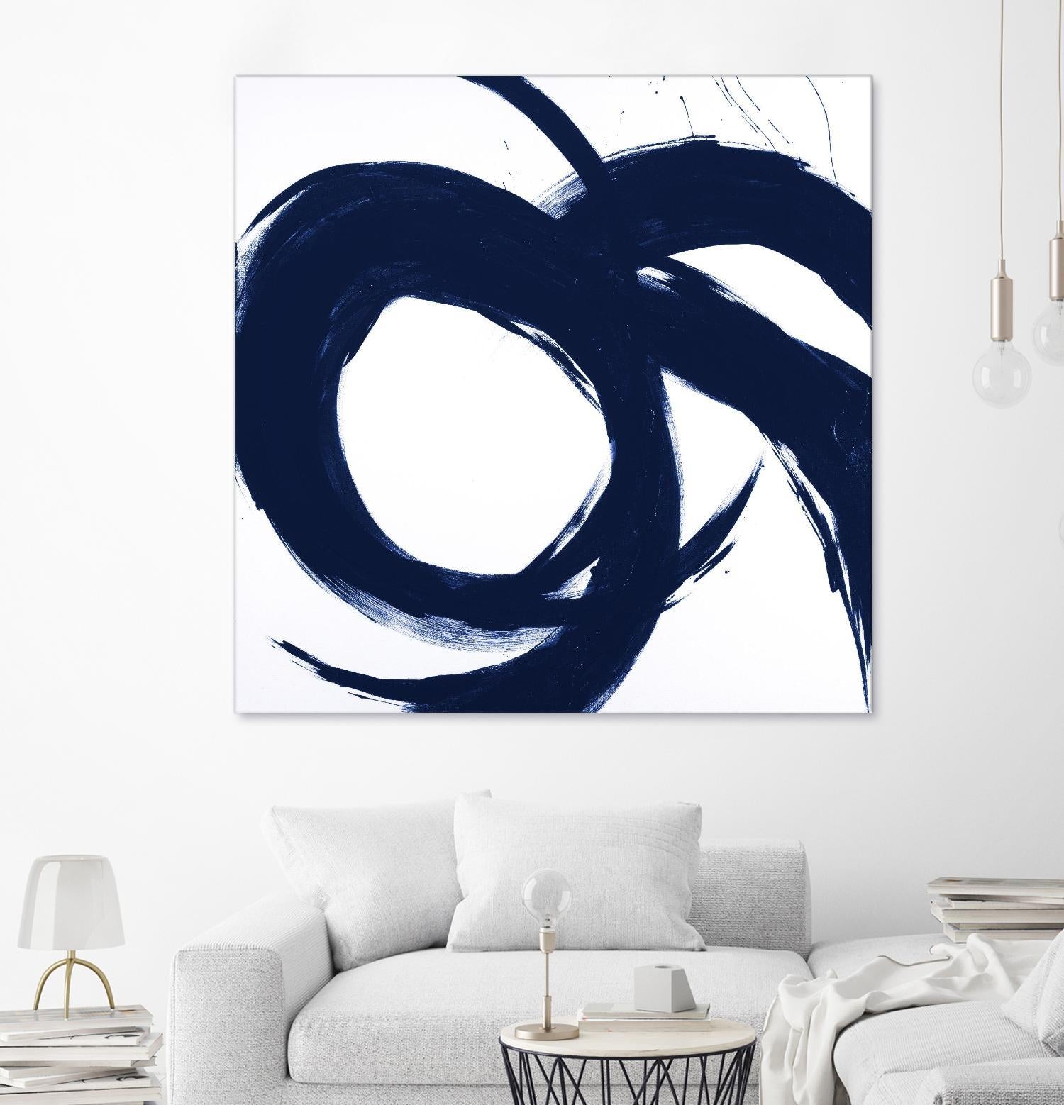 Navy Circular Strokes II by Megan Morris on GIANT ART - white black & white