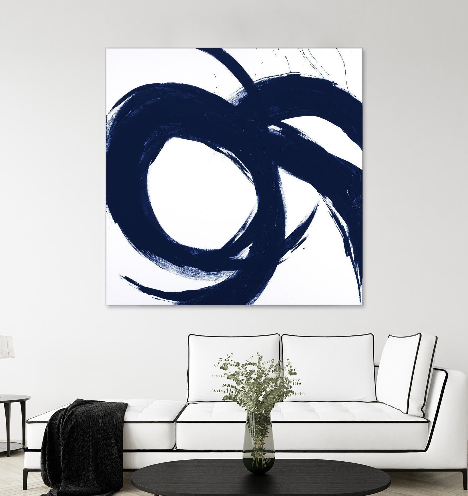 Navy Circular Strokes II by Megan Morris on GIANT ART - white black & white