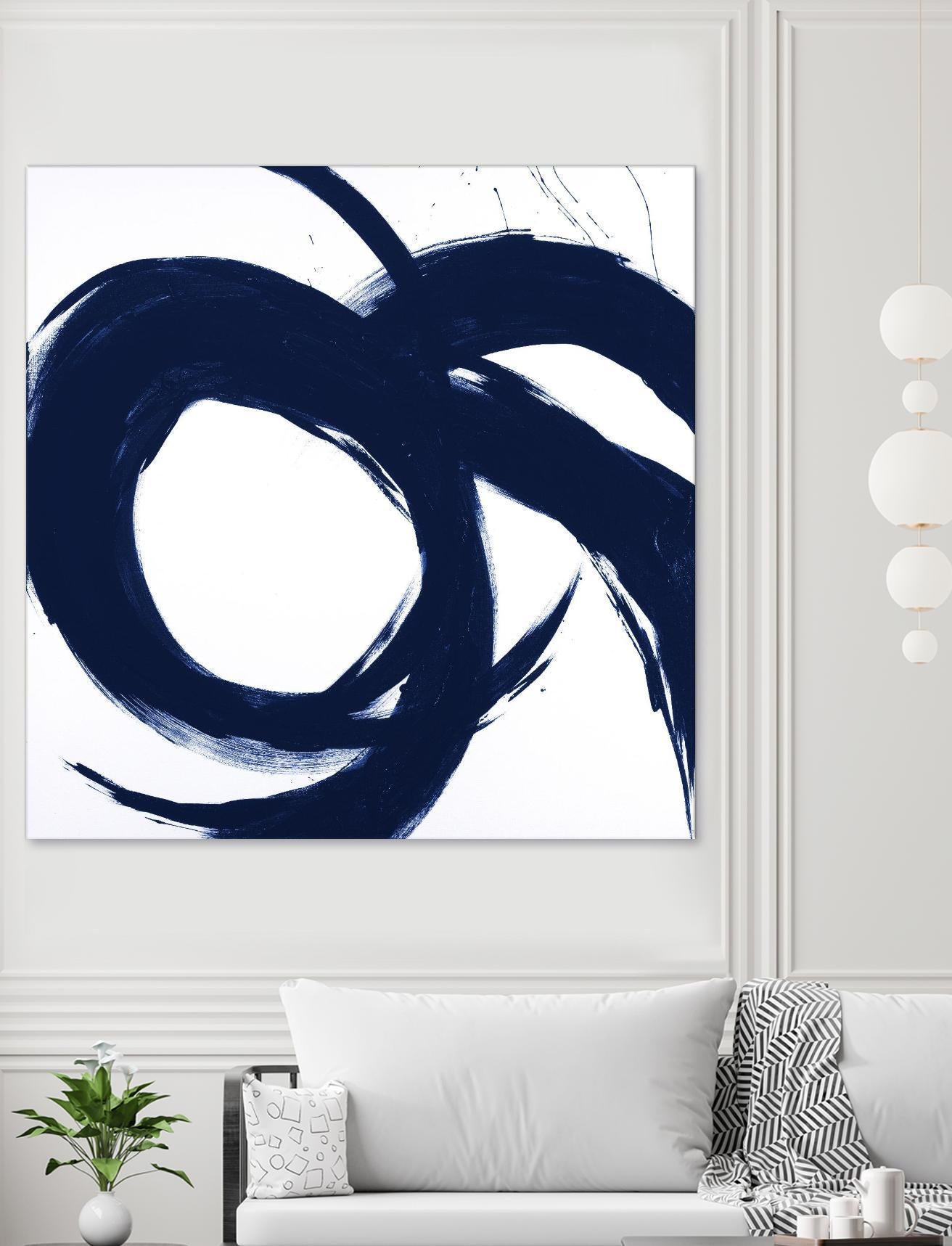 Navy Circular Strokes II by Megan Morris on GIANT ART - white black & white