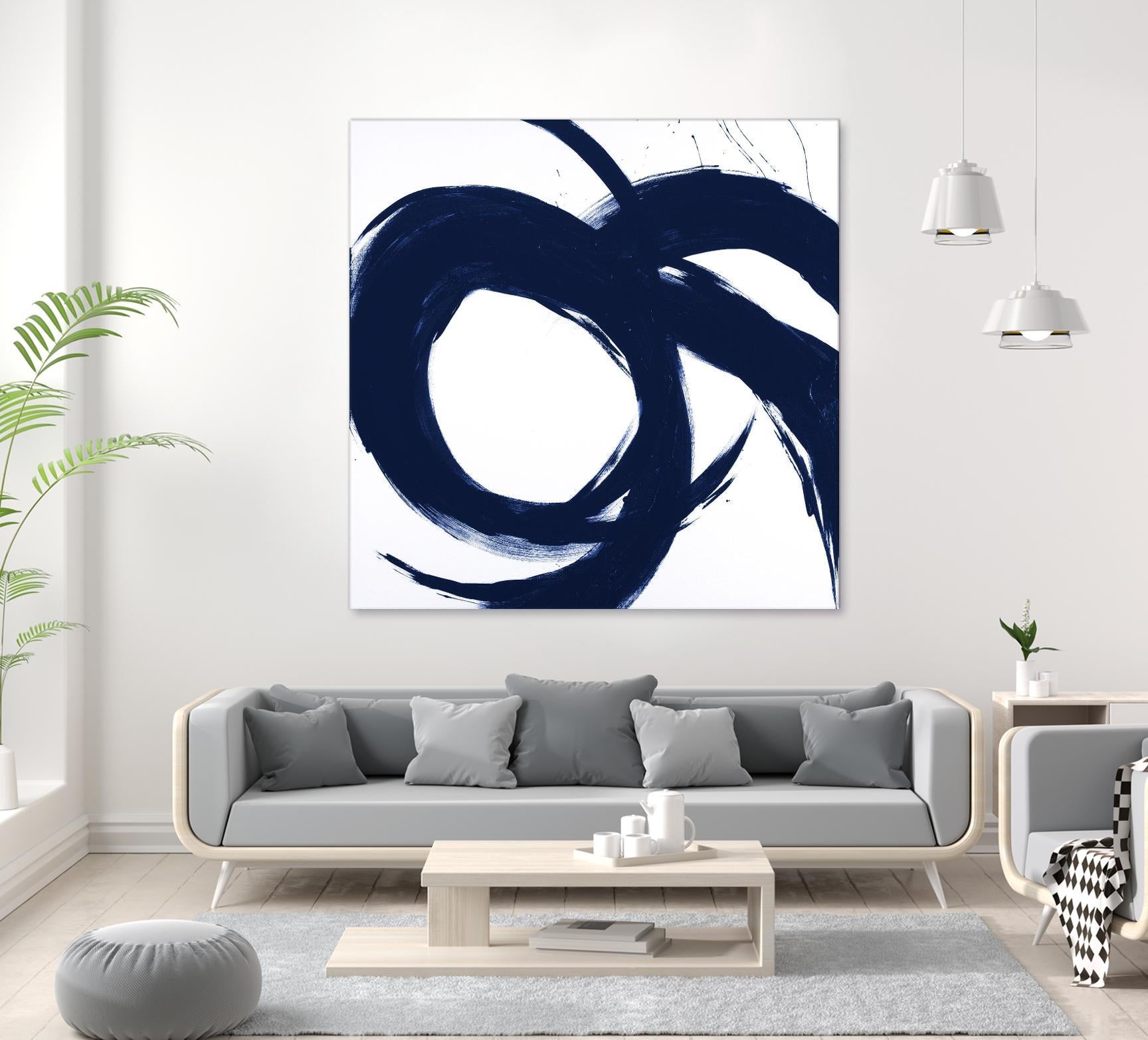 Navy Circular Strokes II by Megan Morris on GIANT ART - white black & white