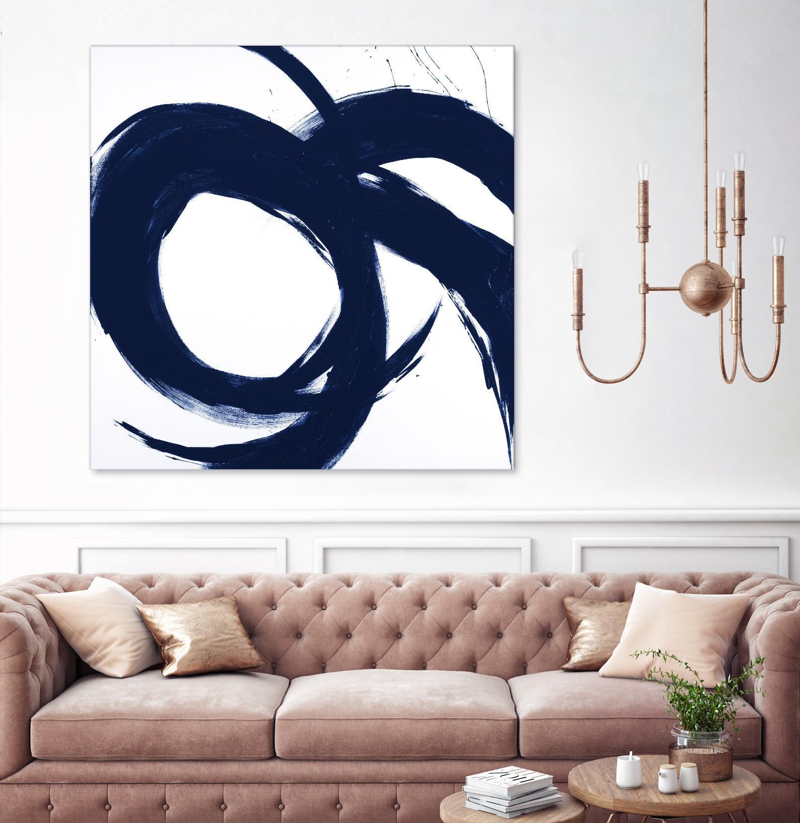 Navy Circular Strokes II by Megan Morris on GIANT ART - white black & white