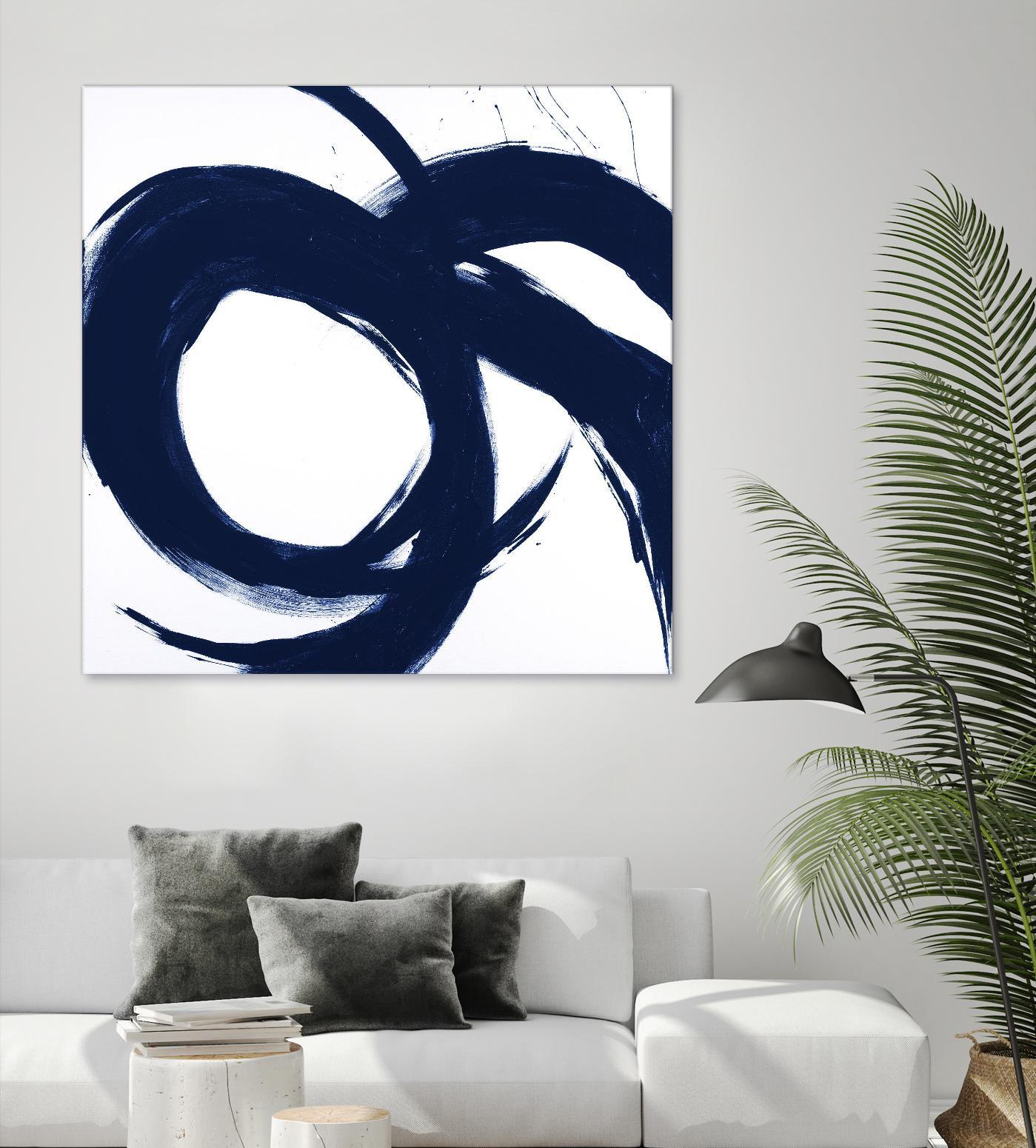 Navy Circular Strokes II by Megan Morris on GIANT ART - white black & white