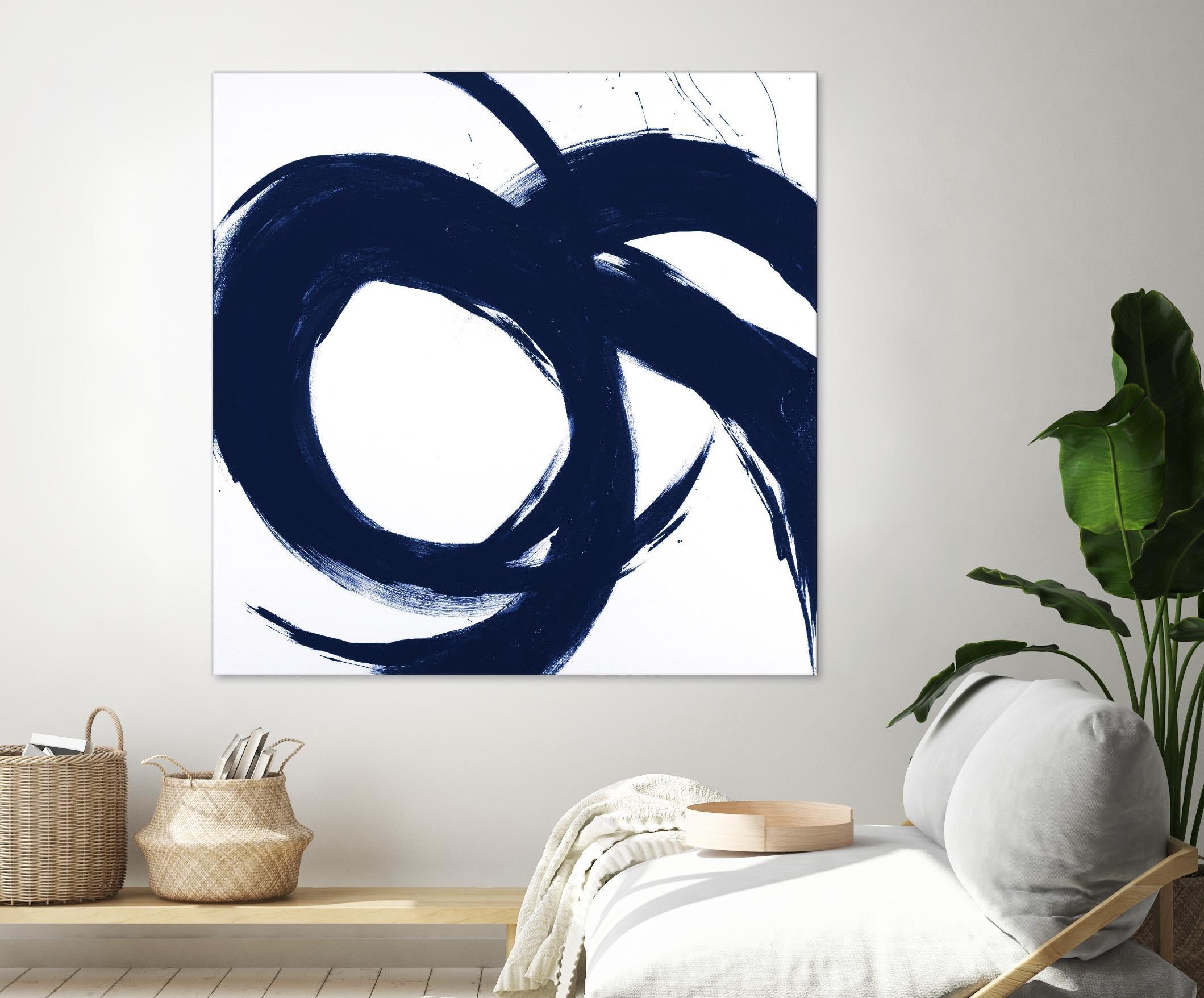 Navy Circular Strokes II by Megan Morris on GIANT ART - white black & white