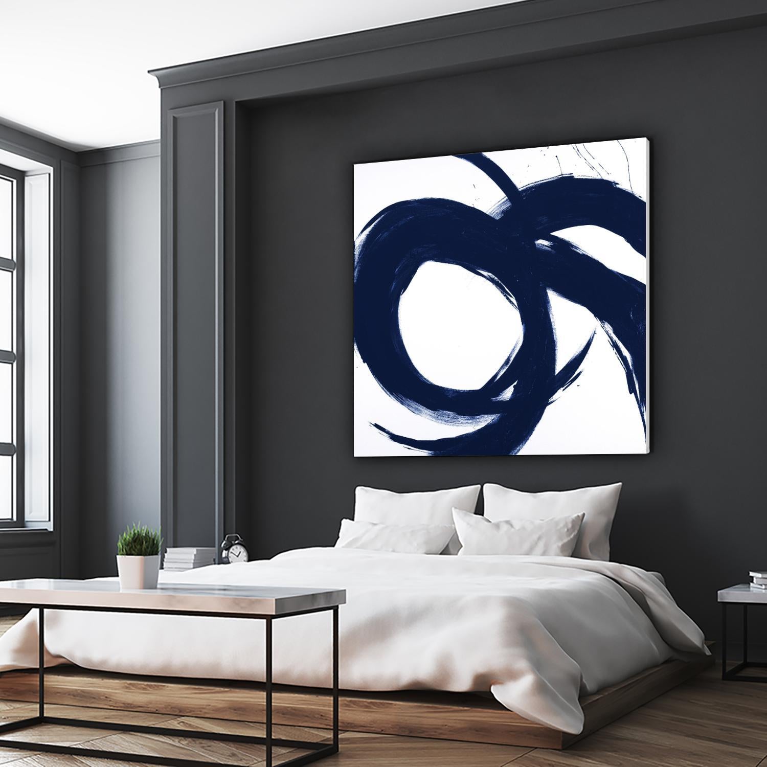 Navy Circular Strokes II by Megan Morris on GIANT ART - white black & white