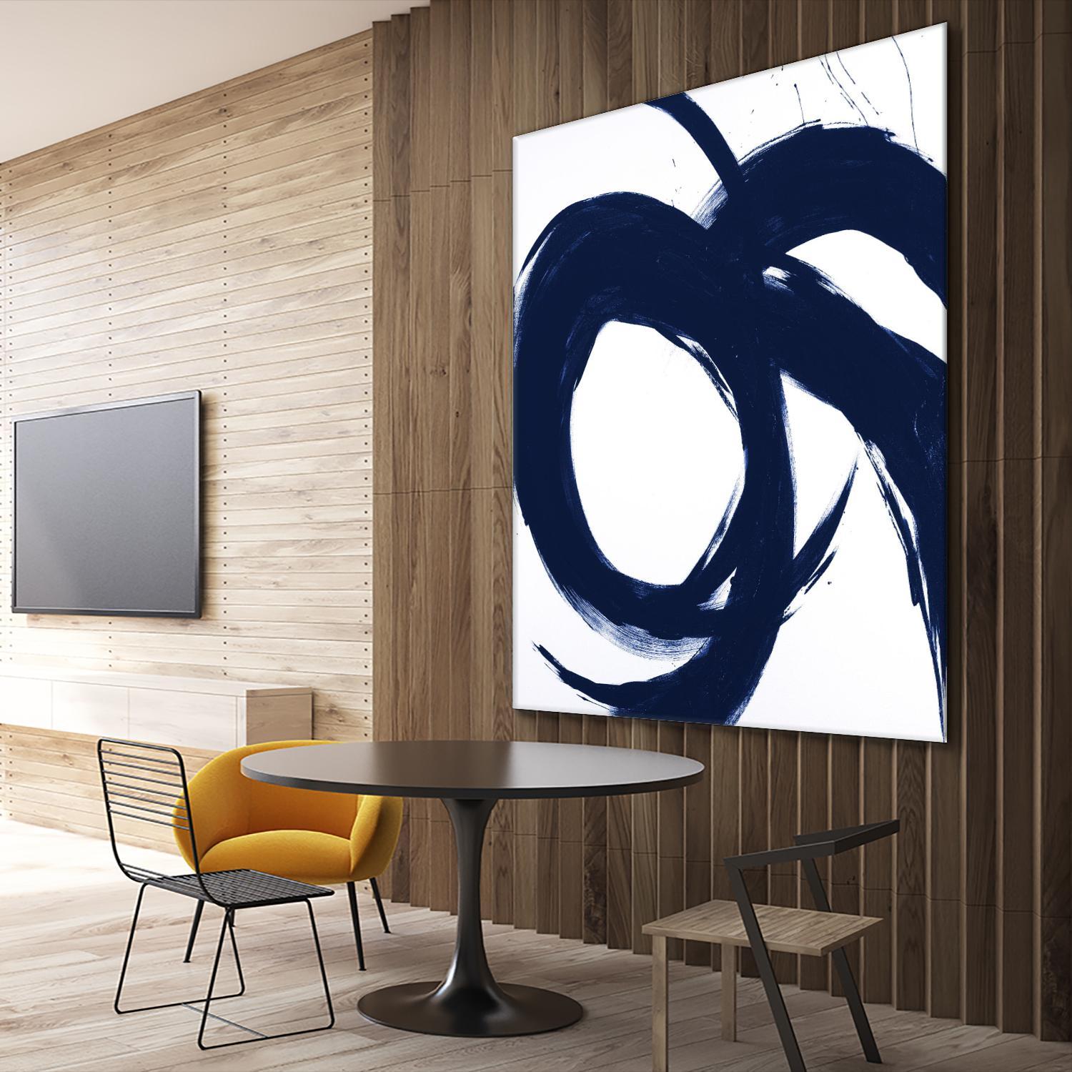 Navy Circular Strokes II by Megan Morris on GIANT ART - white black & white