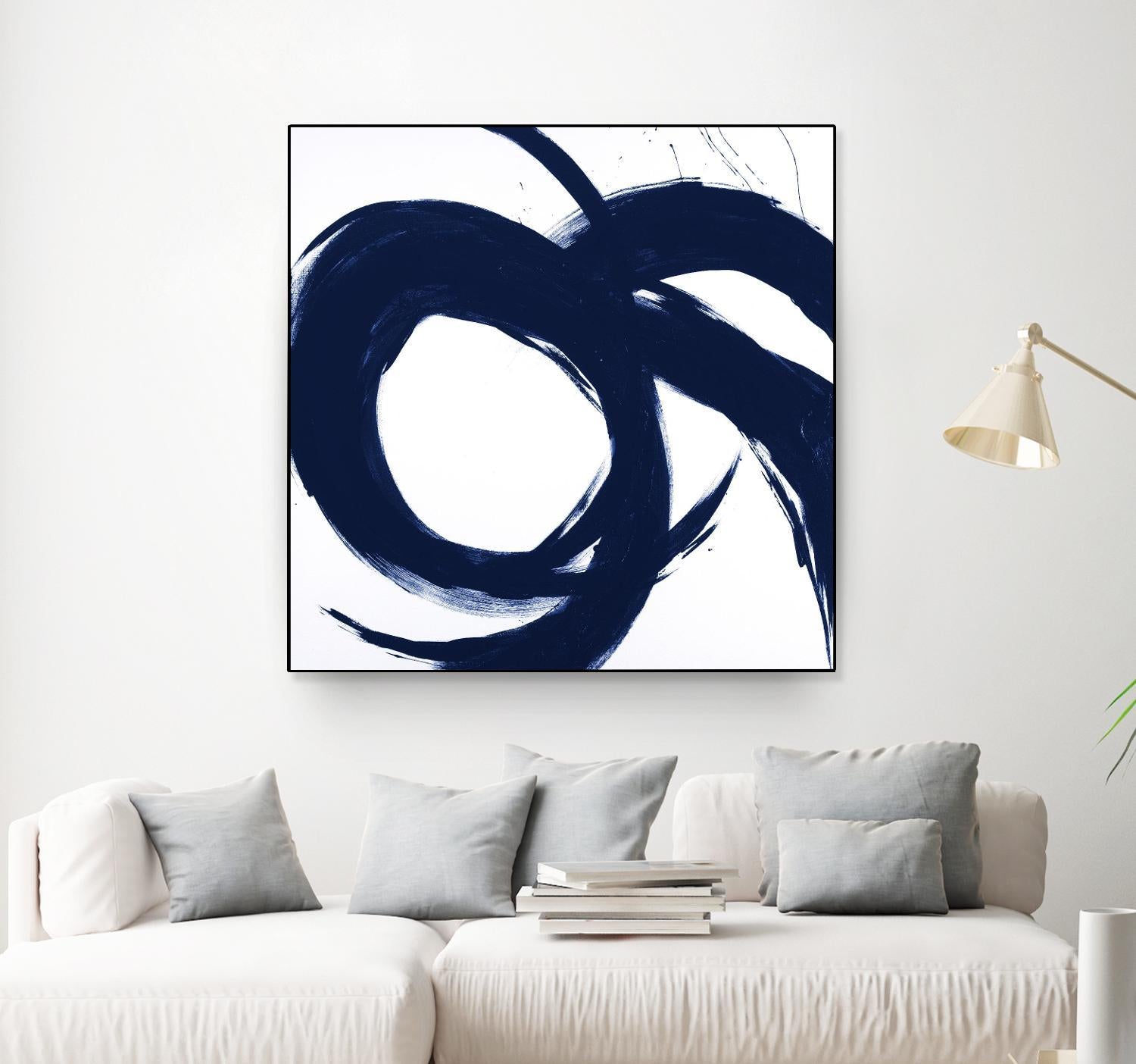 Navy Circular Strokes II by Megan Morris on GIANT ART - white black & white