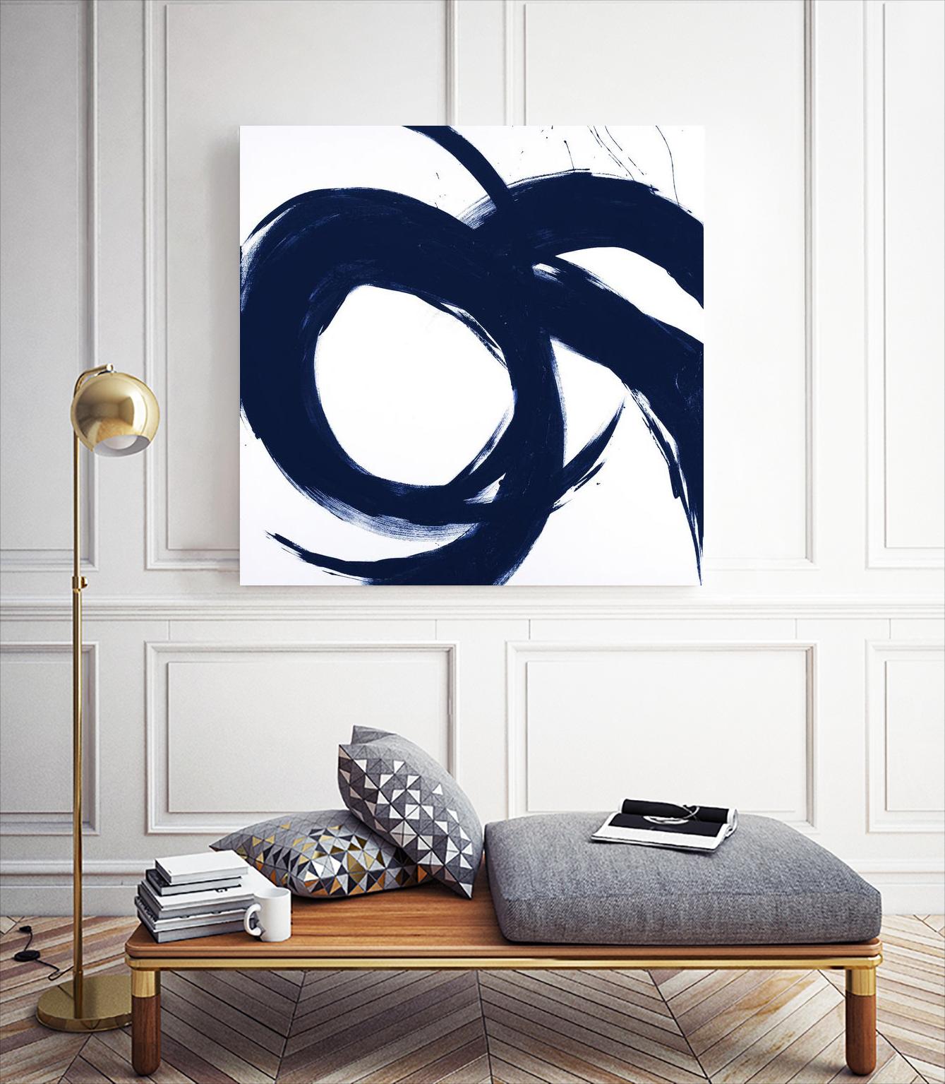 Navy Circular Strokes II by Megan Morris on GIANT ART - white black & white