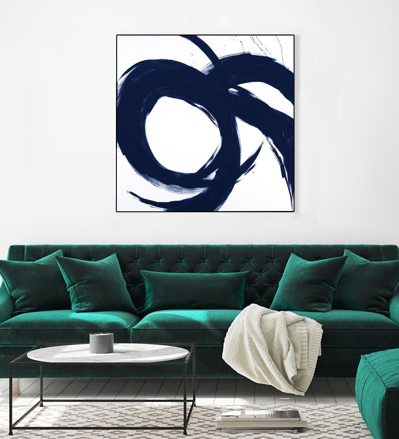 Navy Circular Strokes II by Megan Morris on GIANT ART - white black & white