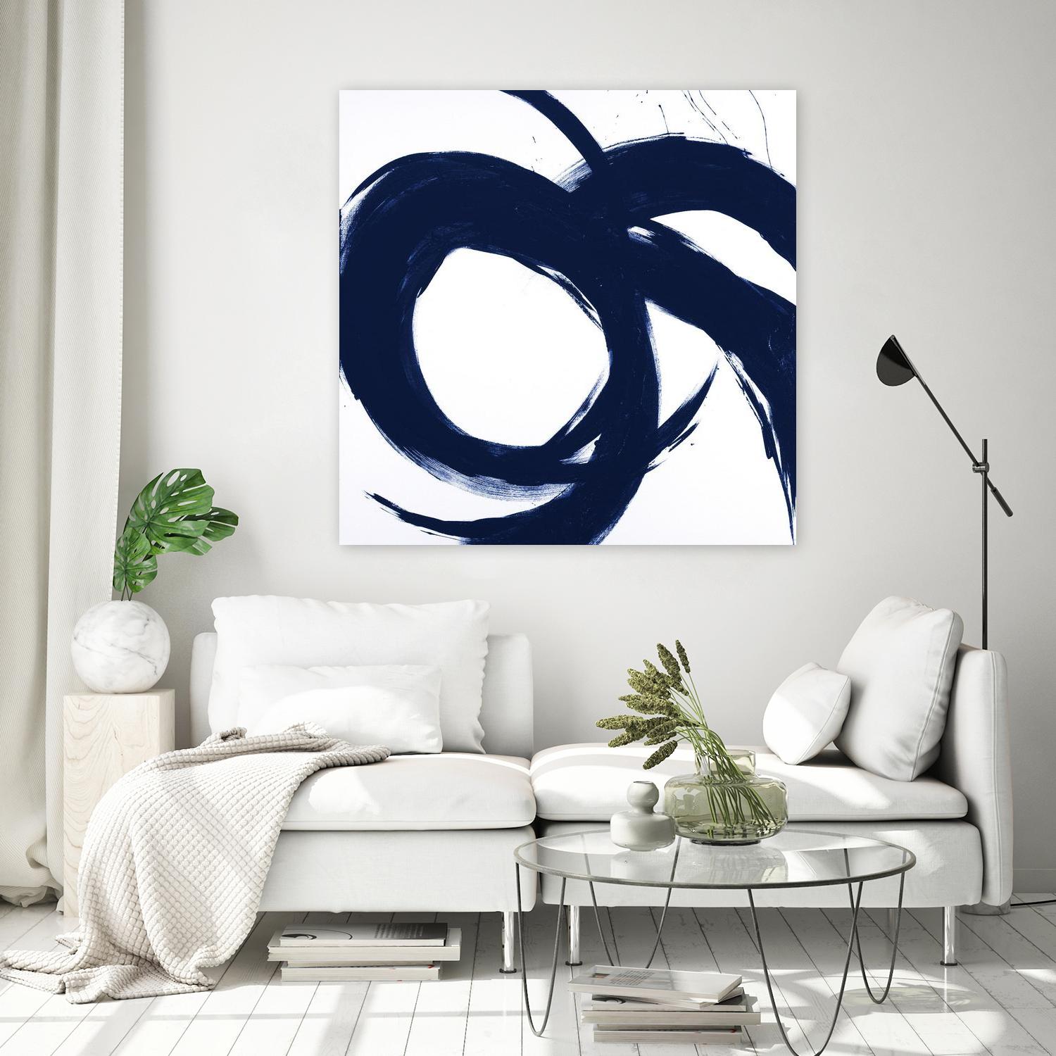 Navy Circular Strokes II by Megan Morris on GIANT ART - white black & white