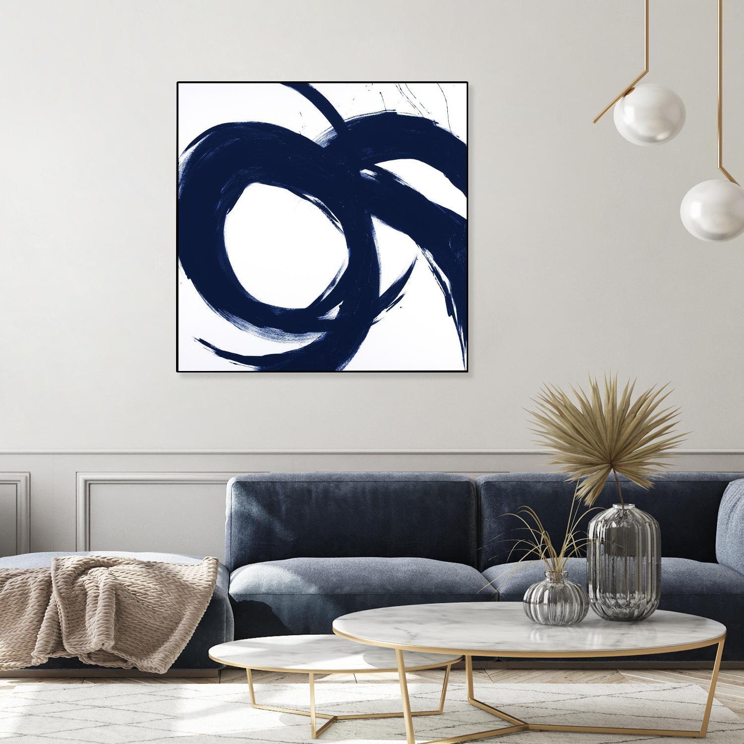 Navy Circular Strokes II by Megan Morris on GIANT ART - white black & white