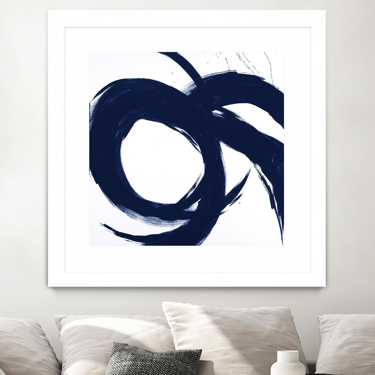 Navy Circular Strokes II by Megan Morris on GIANT ART - white black & white