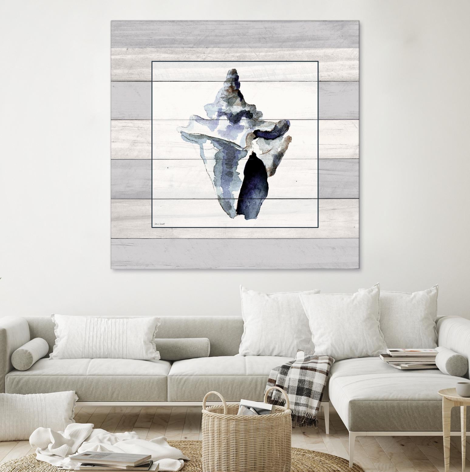 Muted Blue Sea Conch On Wood by Lanie Loreth on GIANT ART - coastal