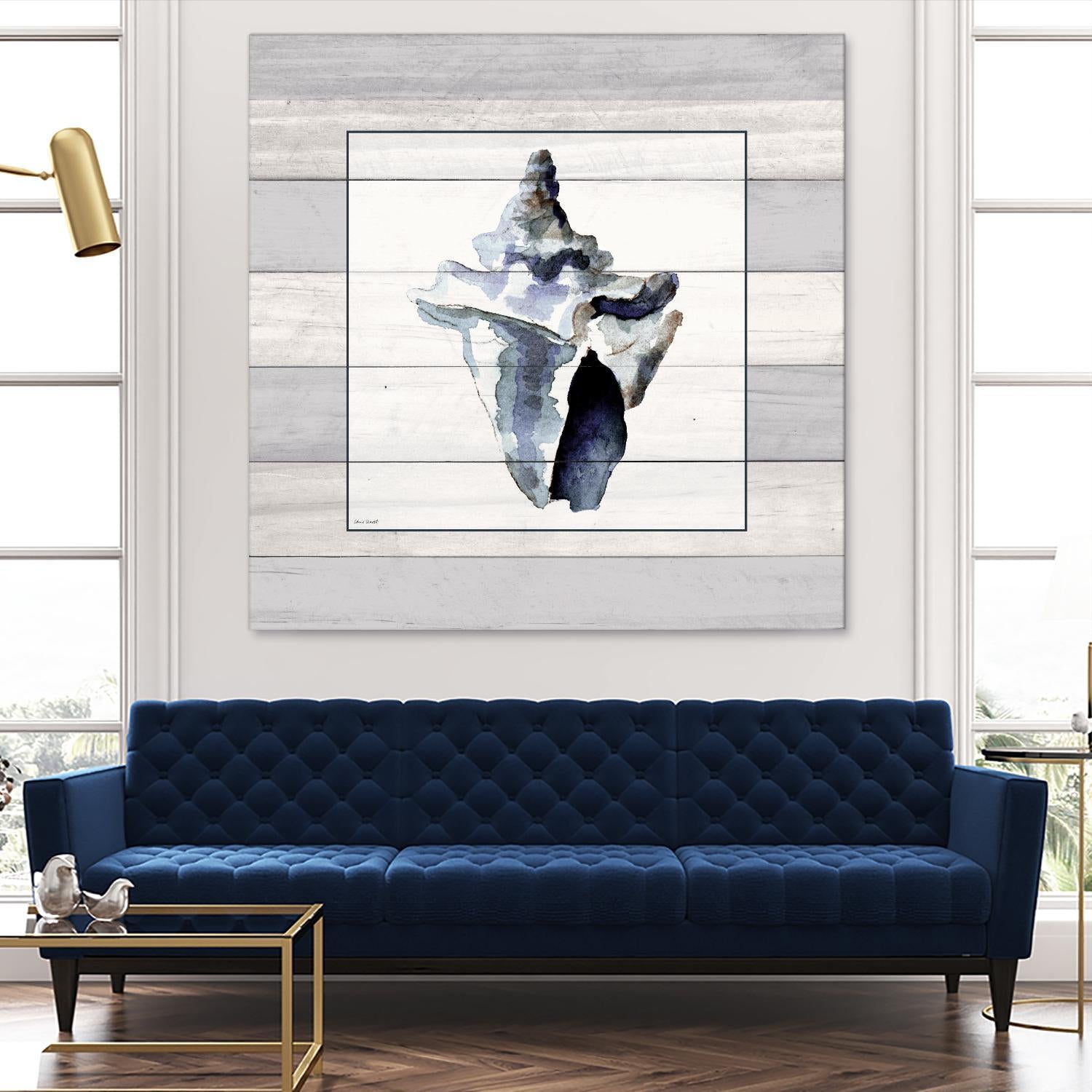 Muted Blue Sea Conch On Wood by Lanie Loreth on GIANT ART - coastal