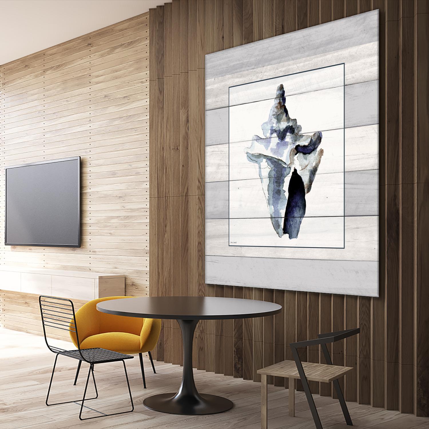 Muted Blue Sea Conch On Wood by Lanie Loreth on GIANT ART - coastal