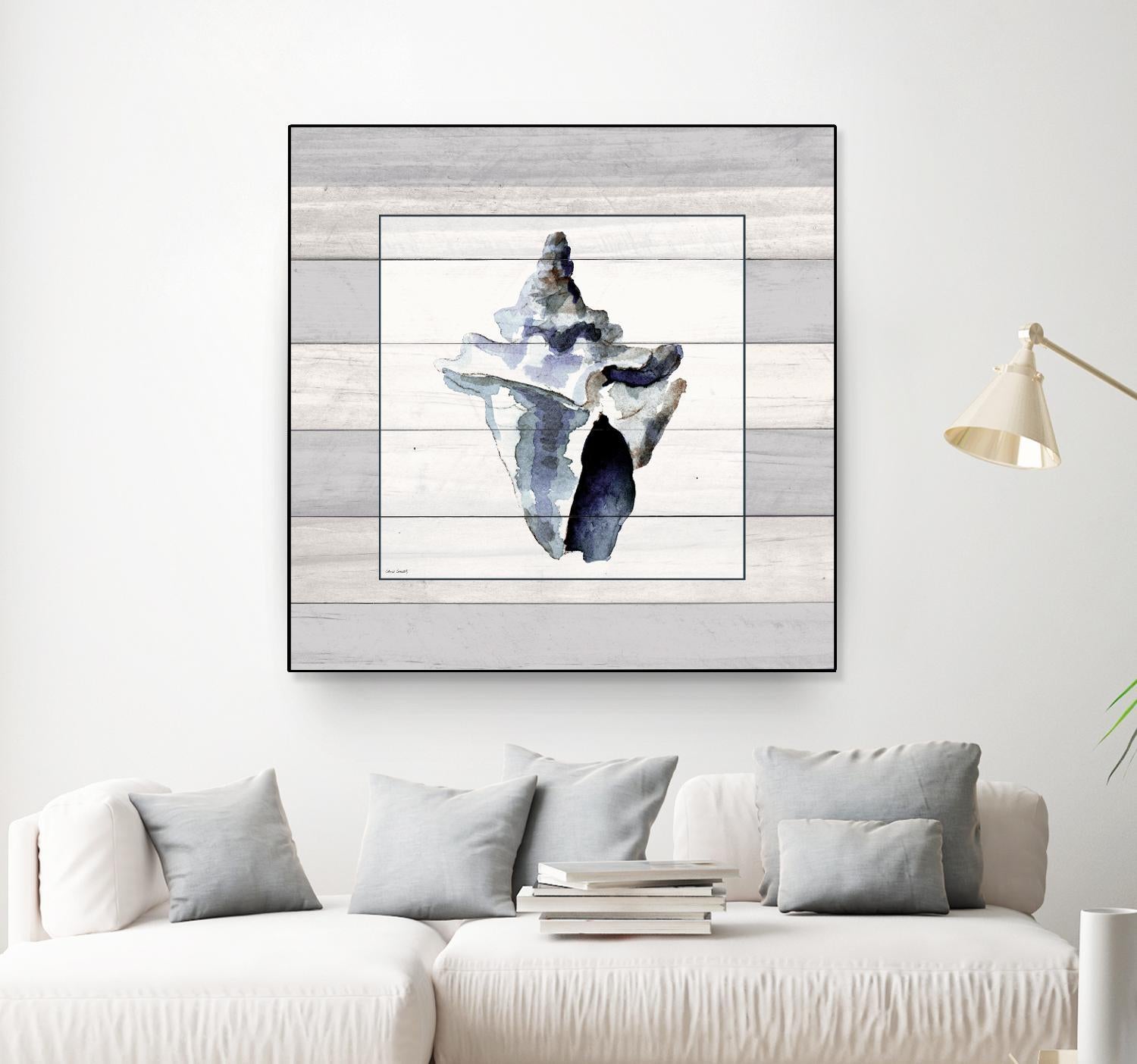 Muted Blue Sea Conch On Wood by Lanie Loreth on GIANT ART - coastal