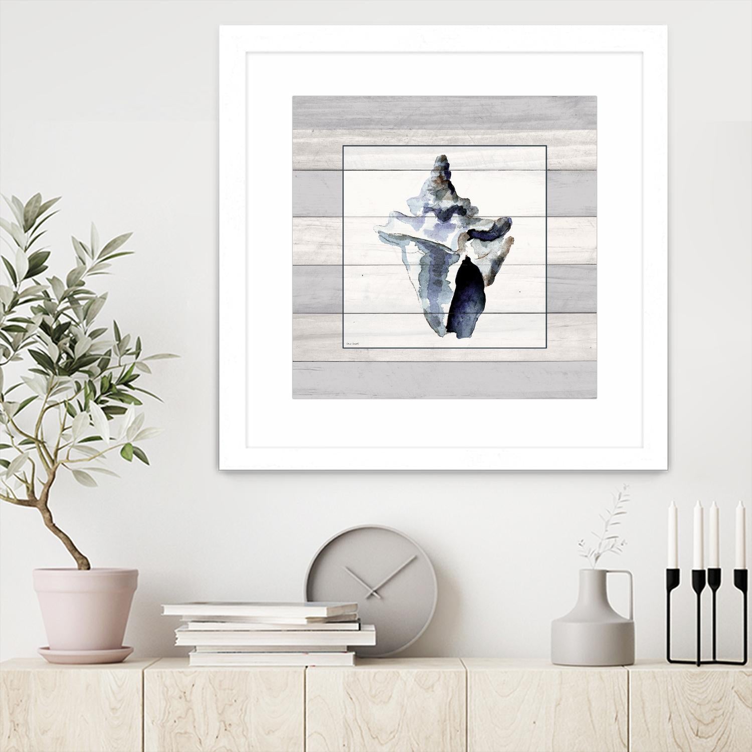 Muted Blue Sea Conch On Wood by Lanie Loreth on GIANT ART - coastal