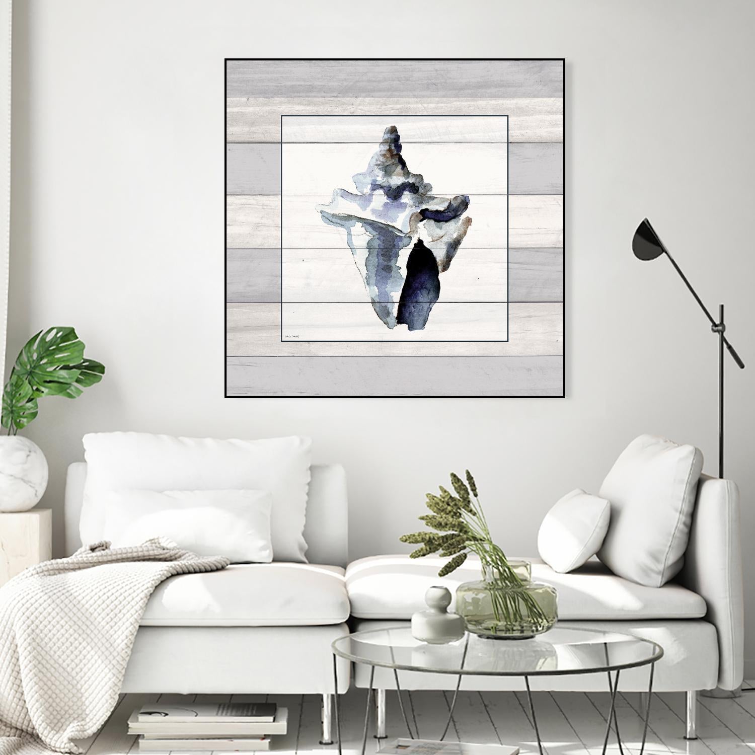 Muted Blue Sea Conch On Wood by Lanie Loreth on GIANT ART - coastal