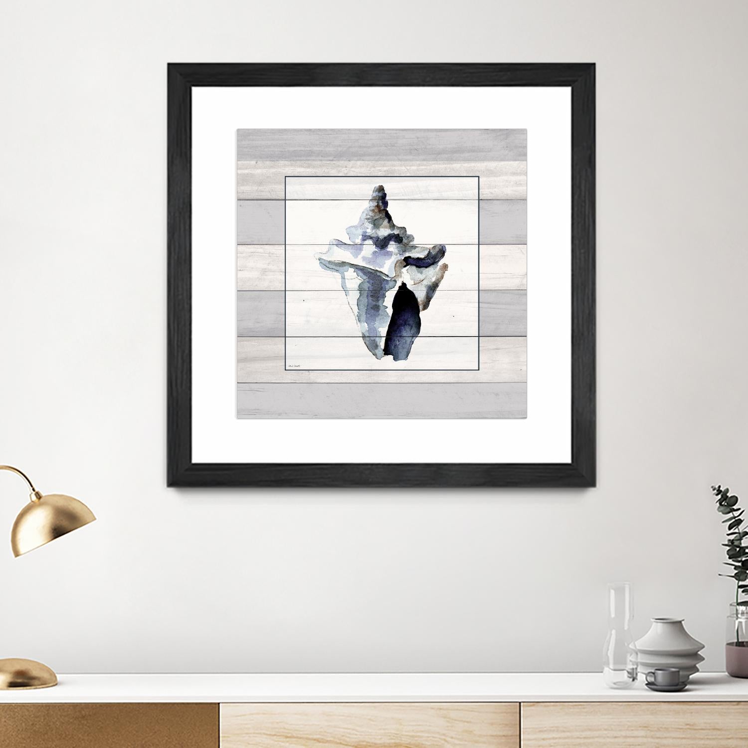 Muted Blue Sea Conch On Wood by Lanie Loreth on GIANT ART - coastal