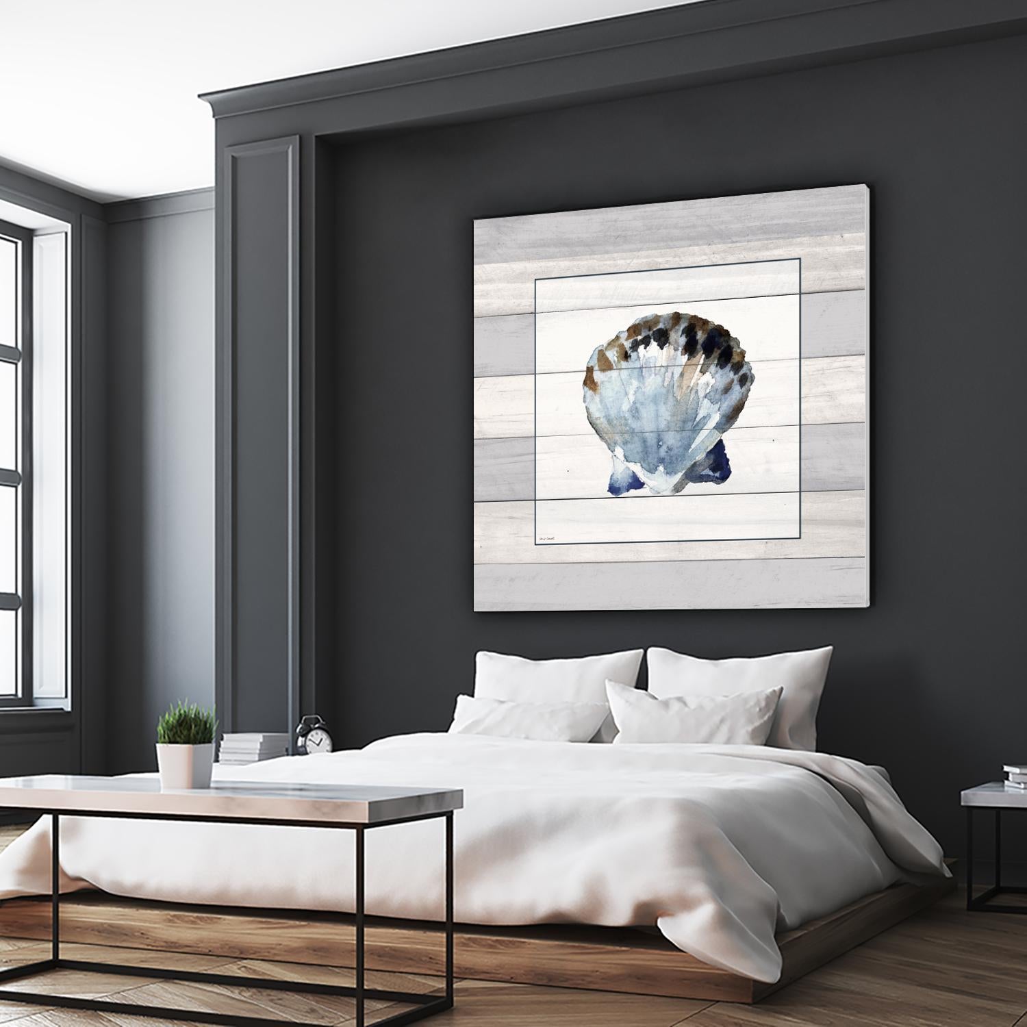 Muted Blue Sea Shell on Wood by Lanie Loreth on GIANT ART - coastal