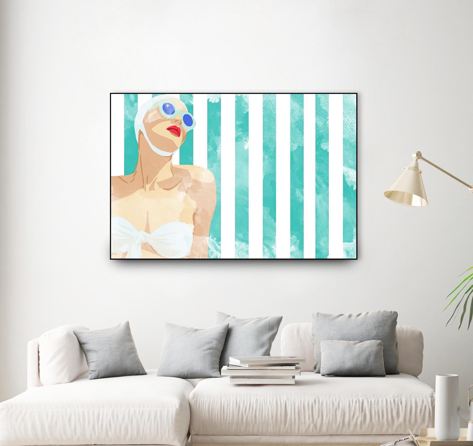 Bathing Beauty On Teal Towel by Jen Bucheli on GIANT ART - figurative coastal