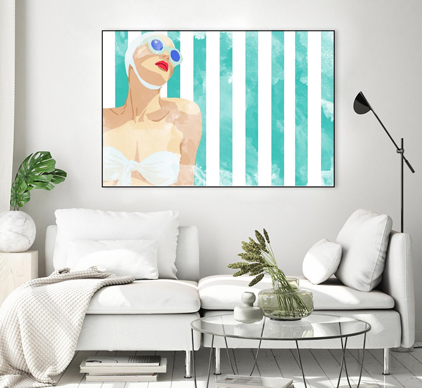 Bathing Beauty On Teal Towel by Jen Bucheli on GIANT ART - figurative coastal