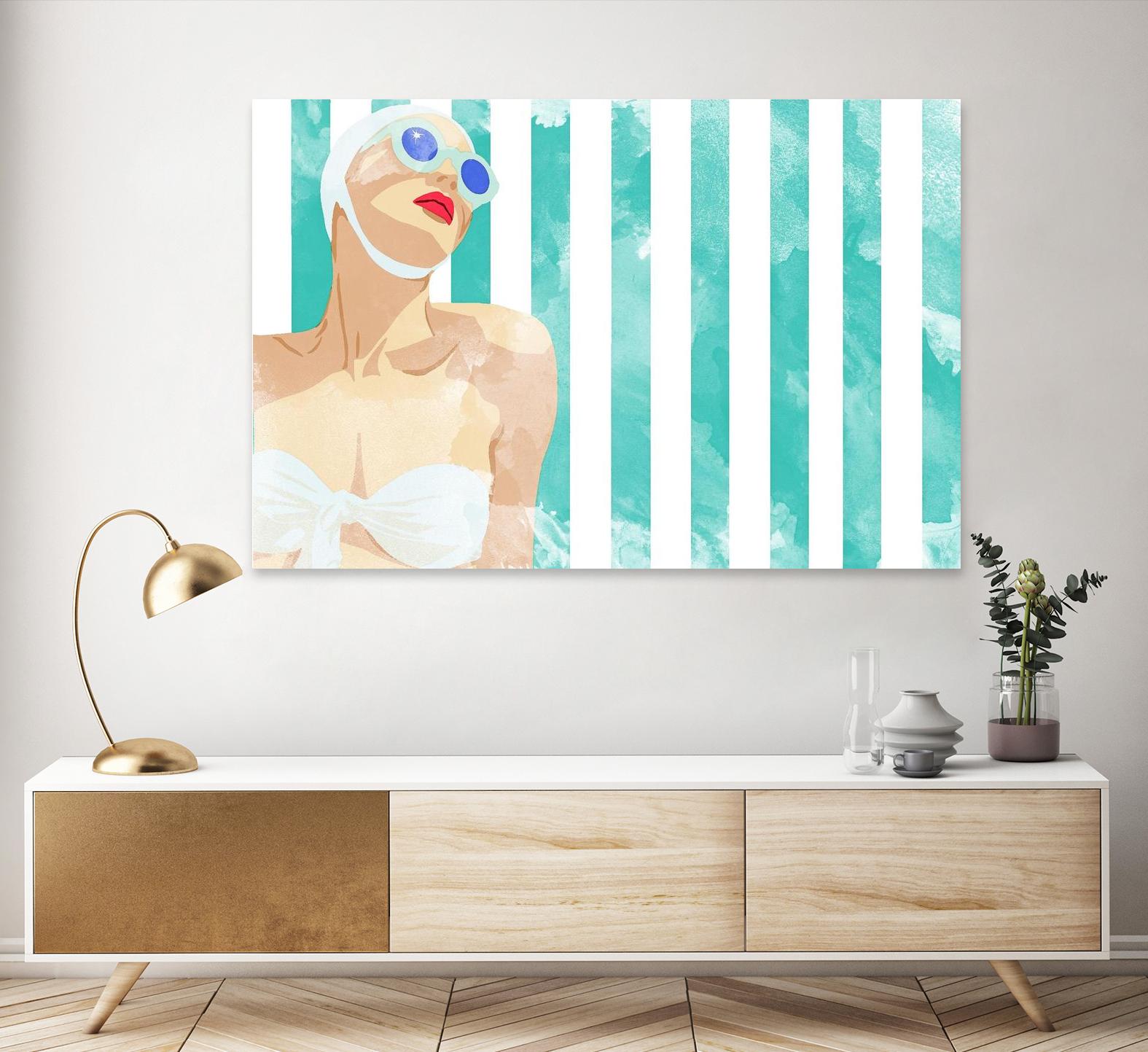 Bathing Beauty On Teal Towel by Jen Bucheli on GIANT ART - figurative coastal