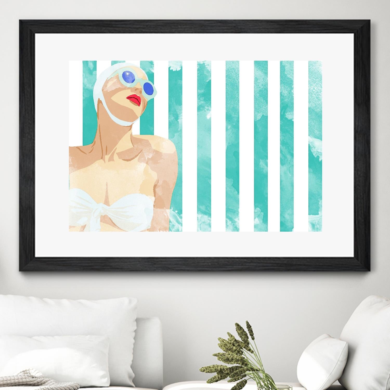 Bathing Beauty On Teal Towel by Jen Bucheli on GIANT ART - figurative coastal