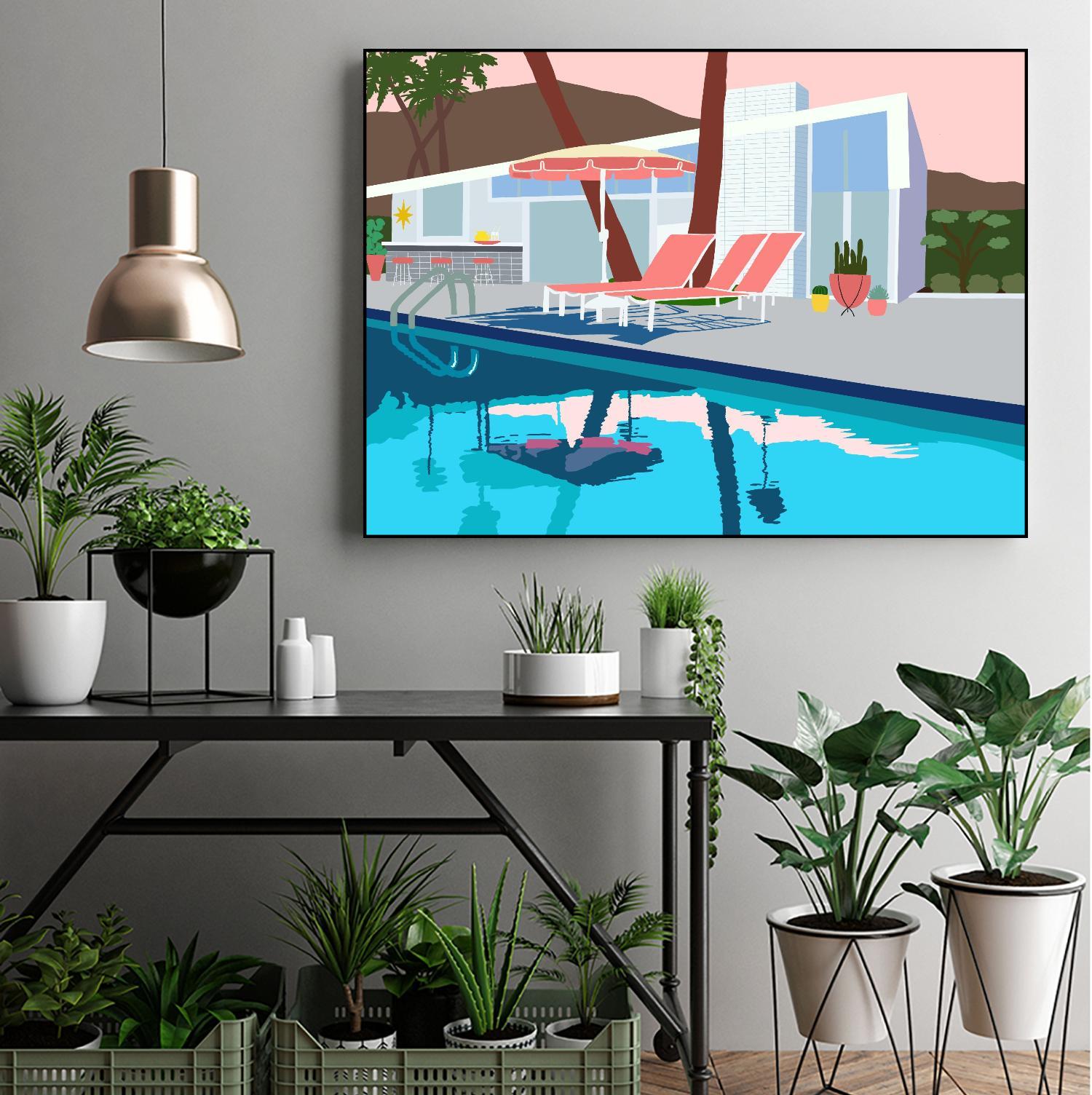 Pool Lounge Pink Chairs by Jen Bucheli on GIANT ART - decorative