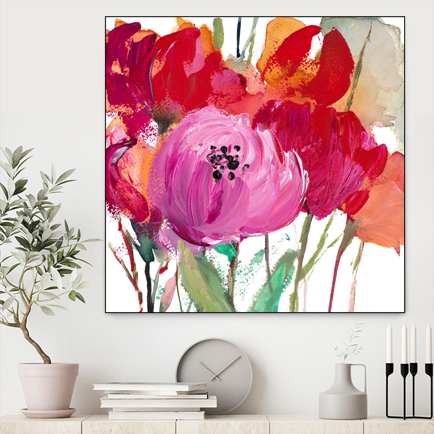 Red and Pink Flower Garden by Lanie Loreth on GIANT ART - red floral